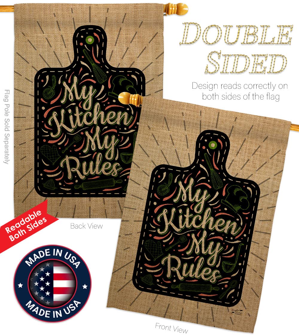 My Kitchen Rules Double-Sided House Flag Set - Sweet Life Expression with Hope, Love & Wisdom - USA Made Outdoor Garden Yard Banner for Positive Home Decor & Gift Giving