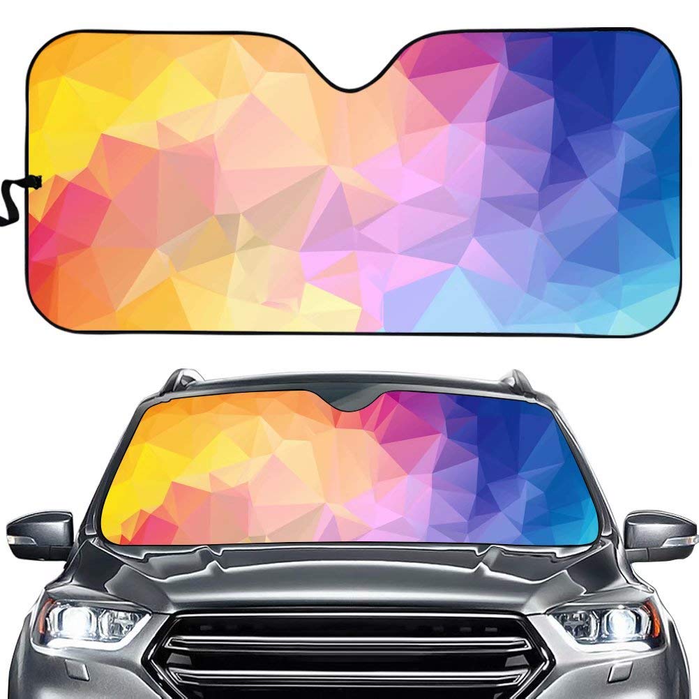 Allcute Pleated Color Printed Windshield Sun Shade - UV Ray & Heat Protection for Cars, SUVs, Trucks | Foldable Interior Protector for Sedan, Wagon, Van | Perfect for Summer Parking & Road Trips