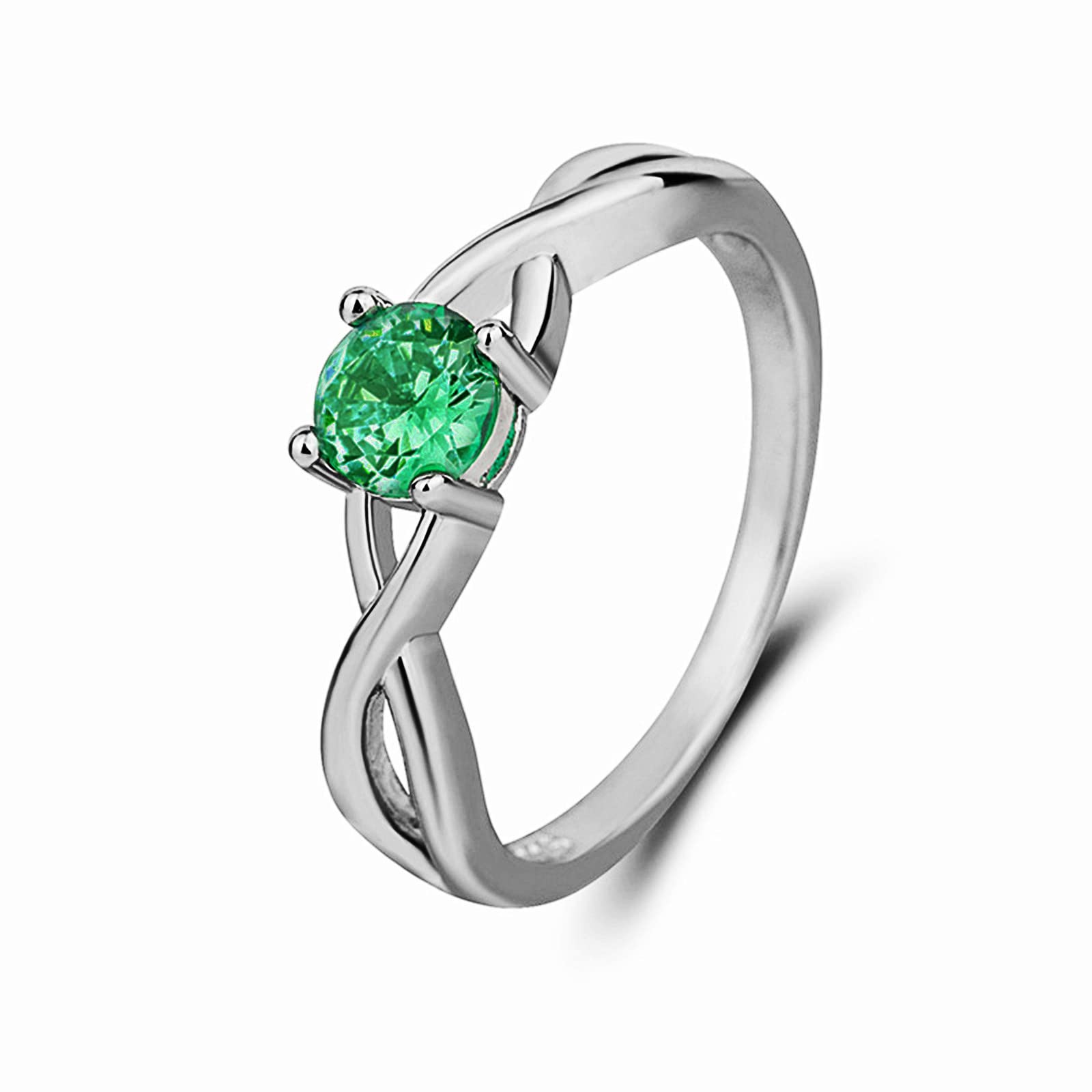 Elegant Green Crystal Rhinestone Cocktail Ring for Women - Silver Shiny Wedding Band & Promise Ring - Size 7 - Perfect for Parties, Date Nights & Special Occasions