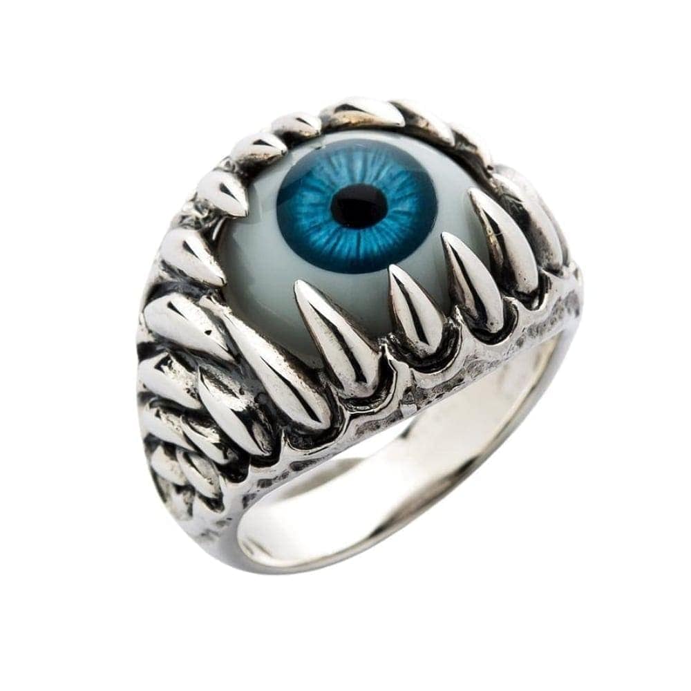 Gothic Claw Blue Eyeball Sterling Silver Ring for Women - Unique Dark Jewelry for Halloween, Cosplay & Gothic Fashion Accessories