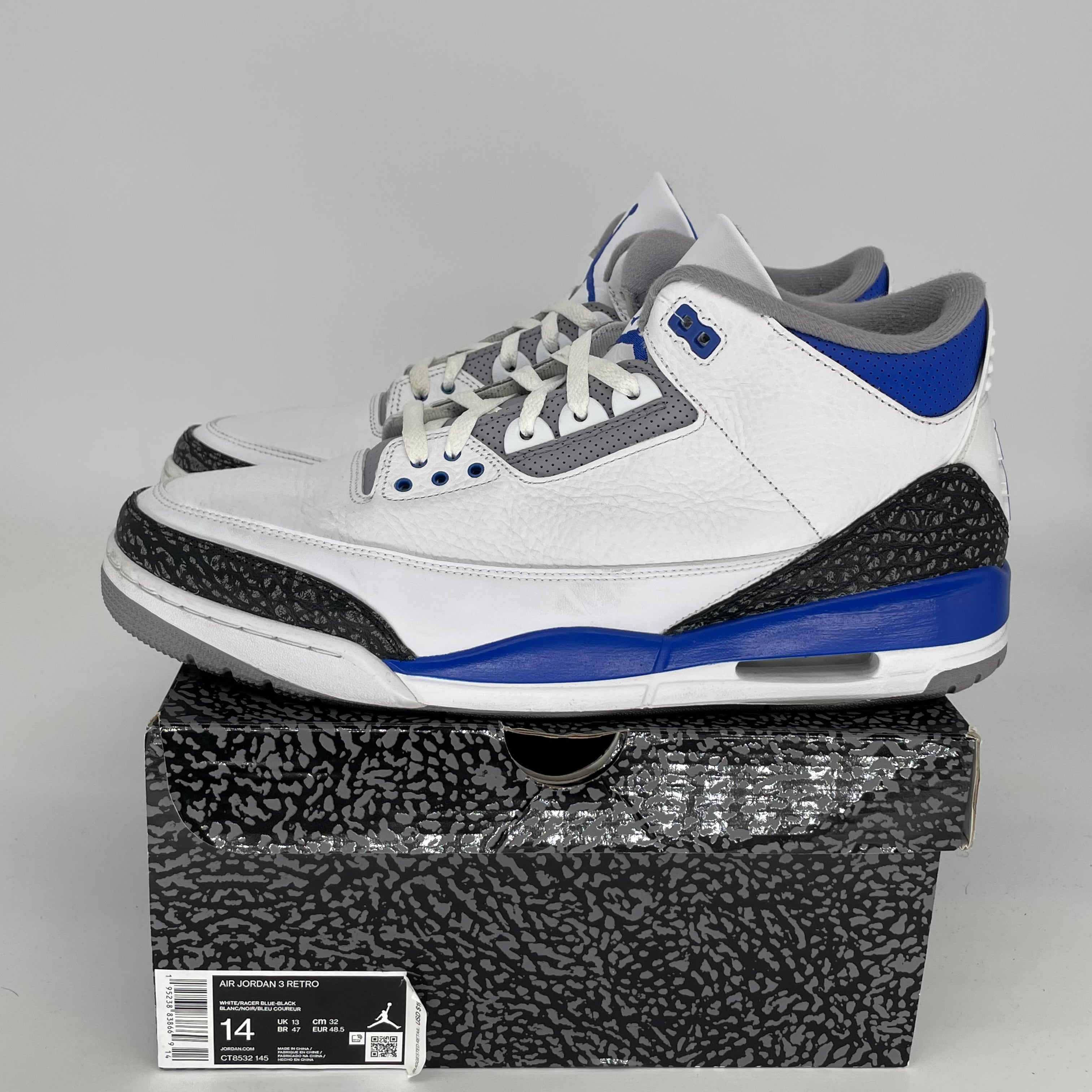 Air Jordan 3 Retro 'Racer Blue' Men's Basketball Shoes Size 14 - CT8532-145 | Authentic Sneakers for Sports, Streetwear & Sneaker Collection