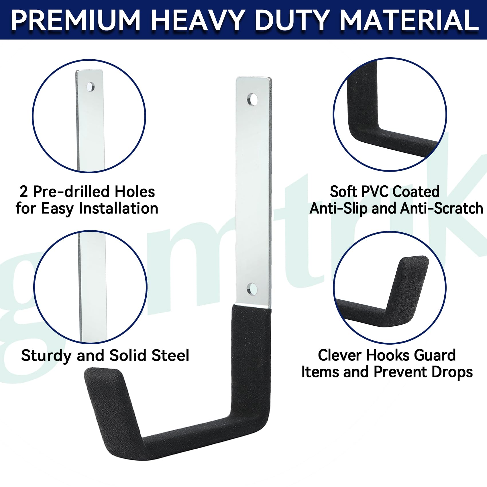 Heavy Duty Steel Garage Ladder Hooks - 2 Pack Wall Mount Utility Hooks for Garage Storage Organization, Perfect for Ladders, Bikes, Kayaks, Chairs & Garden Tools (Medium Size) - Ideal for Home, Garage & Outdoor Storage Solutions