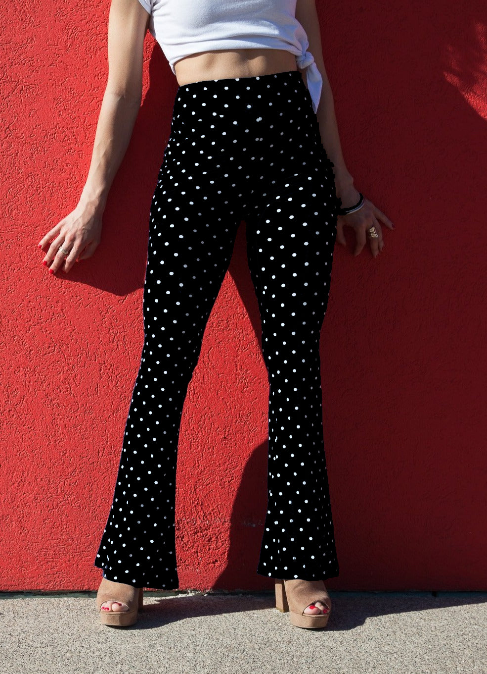 Black Dotty Flare Leggings for Women - High Waisted Yoga Pants with Stretchy Comfort - Perfect for Workout, Yoga & Casual Wear