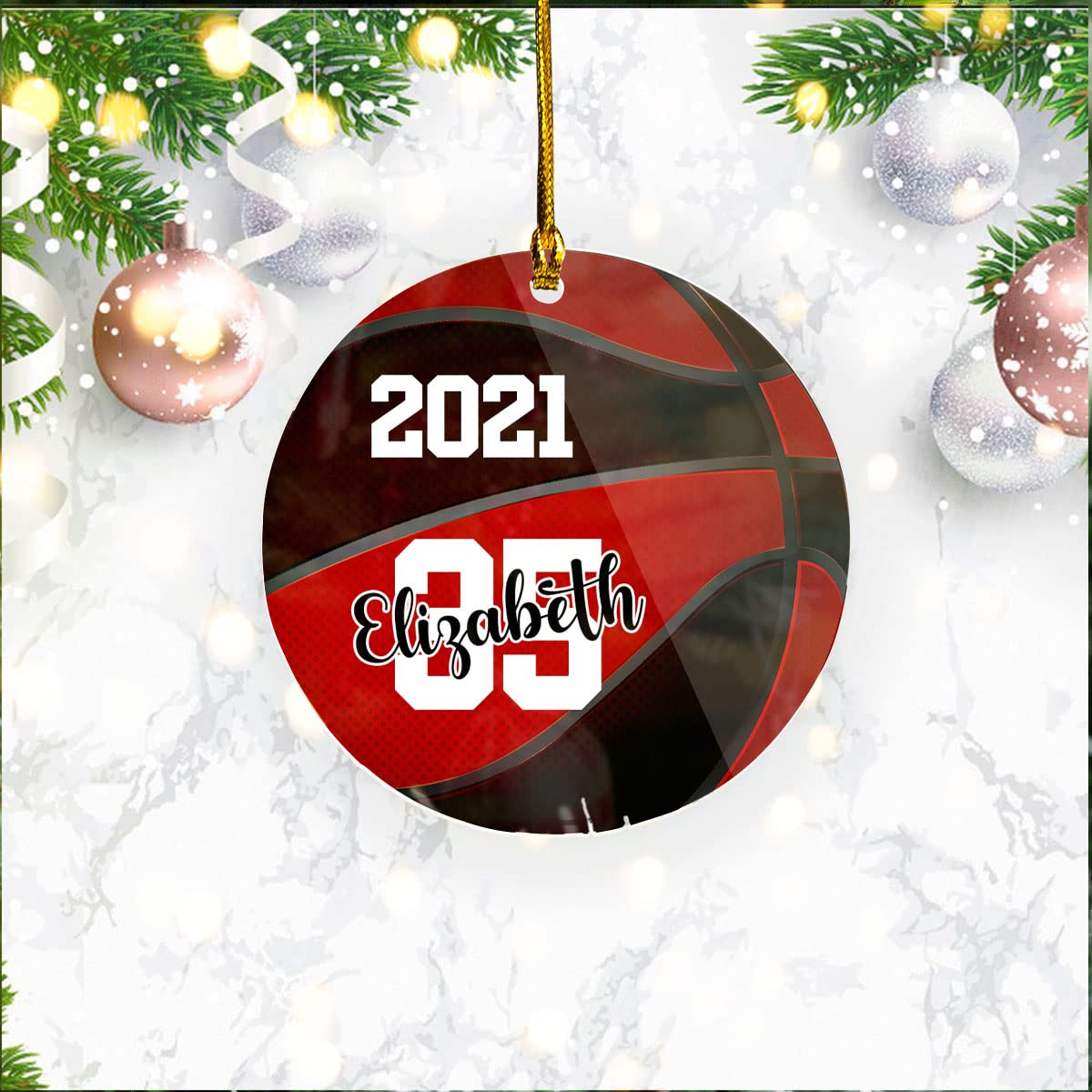 Personalized Red and Black Basketball Star Ornament - Unique Sports Gift for Christmas, NBA Fans & Holiday Decor - Perfect for Tree Decorations, Player Gifts & Basketball Enthusiasts