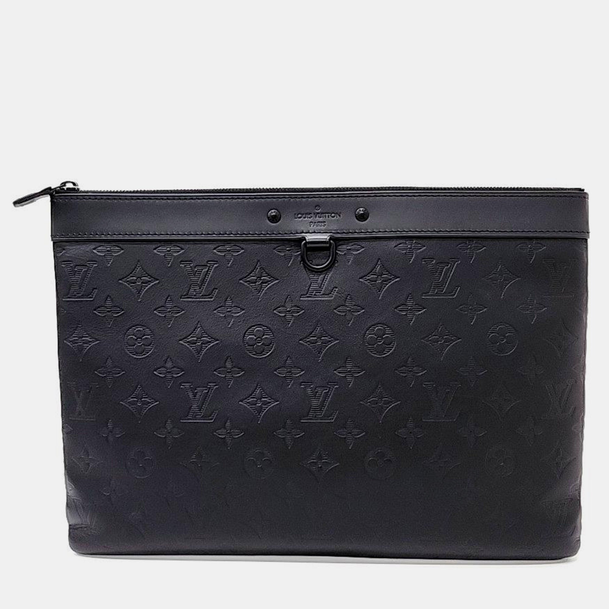 Luxury Black Calfskin Monogram Shadow Discovery Pochette Crossbody Bag - Perfect for Evening Events, Travel & Daily Use