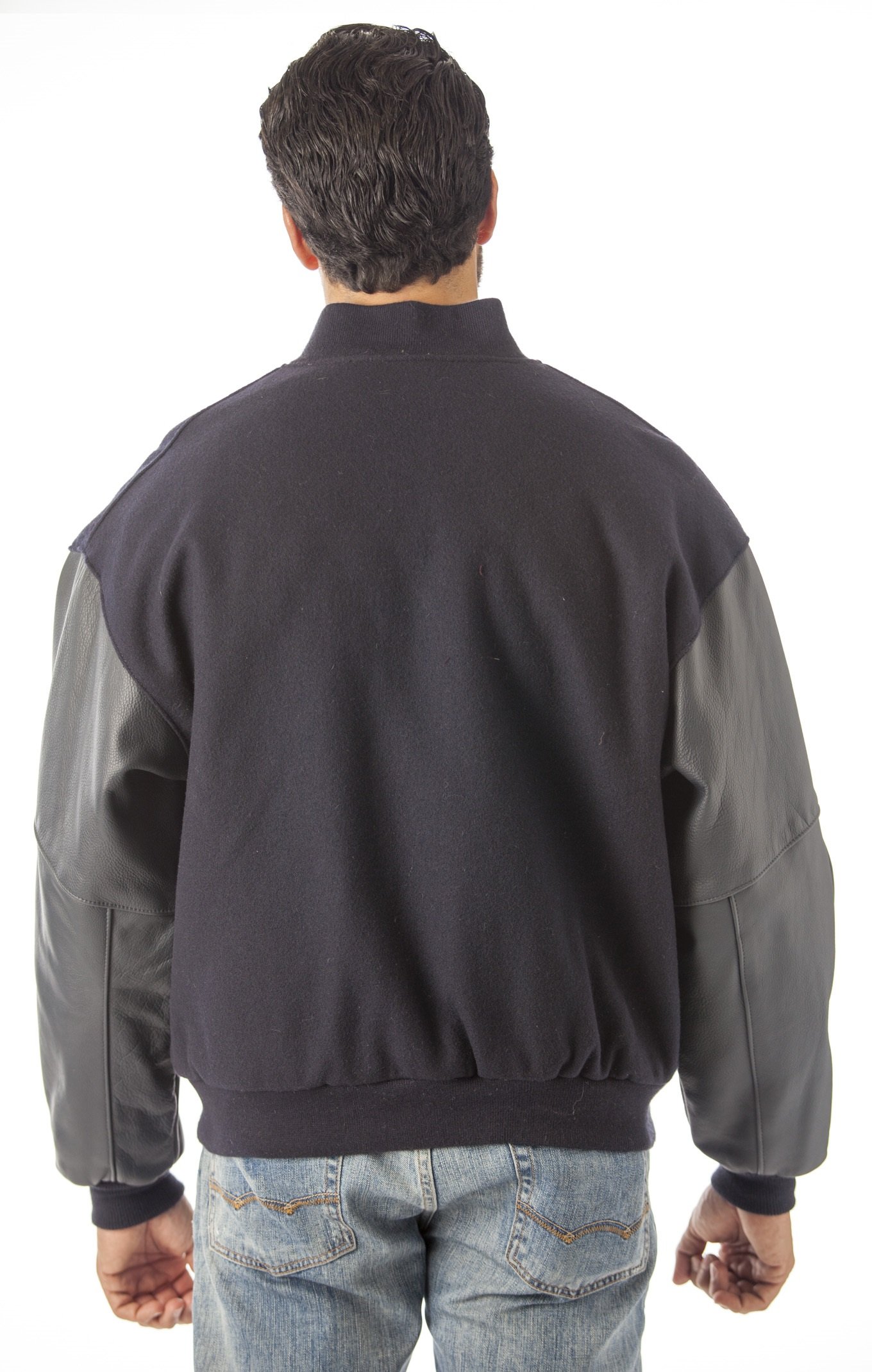 REED Men's Premium Varsity Leather & Wool Jacket - Made in USA - Classic Bomber Style for Casual Wear & Outdoor Activities