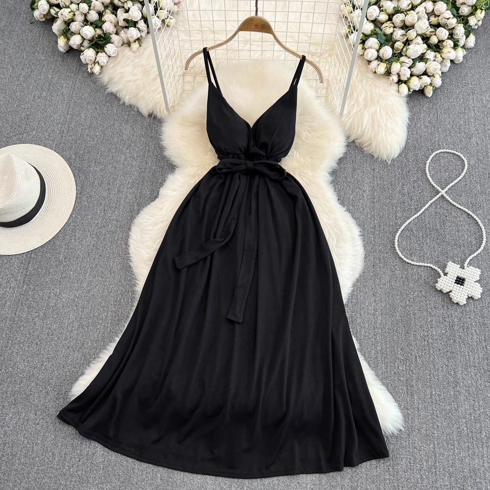 Korean Style Backless Bowknot Sling Sexy Midi Skirt for Women - Elegant Party Dress, Clubwear & Date Night Outfit - Perfect for Summer Beach, Vacations & Special Occasions