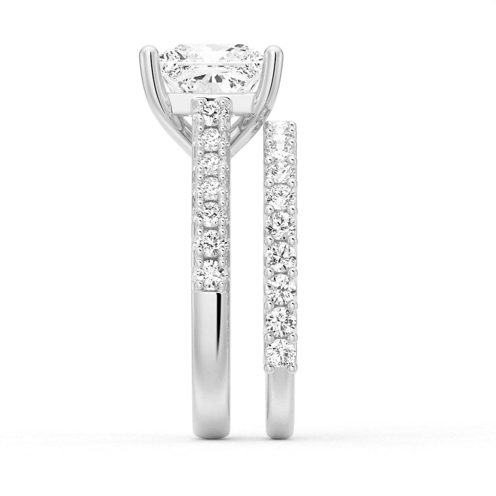 Princess Cut Pavé Moissanite Engagement Ring - 14K White Gold Wedding Band for Women | Sparkling Diamond Alternative for Proposals, Anniversaries & Special Occasions