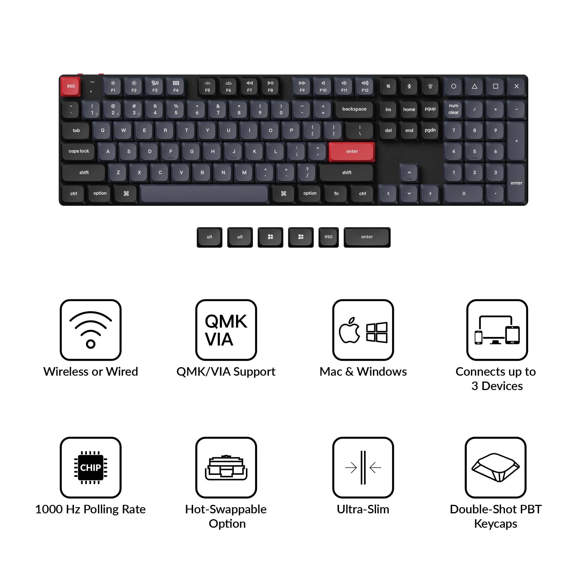 Keychron K5 Pro Ultra-Slim Wireless Mechanical Keyboard - Hot-Swappable, RGB Backlit, Full-Size with Low Profile Gateron Red Switches | QMK/VIA Programmable for Mac, Windows & Linux | Perfect for Office Work, Gaming & Programming
