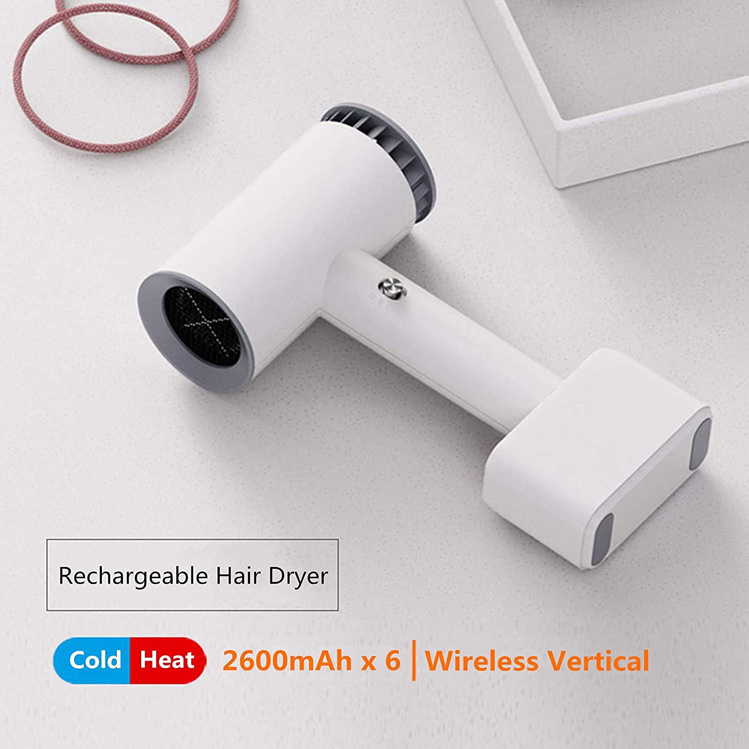 Portable Cordless Hair Dryer with Hot & Cold Air - Wireless, Fast Drying, Quiet, Rechargeable Travel Hair Dryer for Home, Travel, Pregnant Women & Kids - Perfect for Home Use, Salon Styling & On-the-Go Hair Care