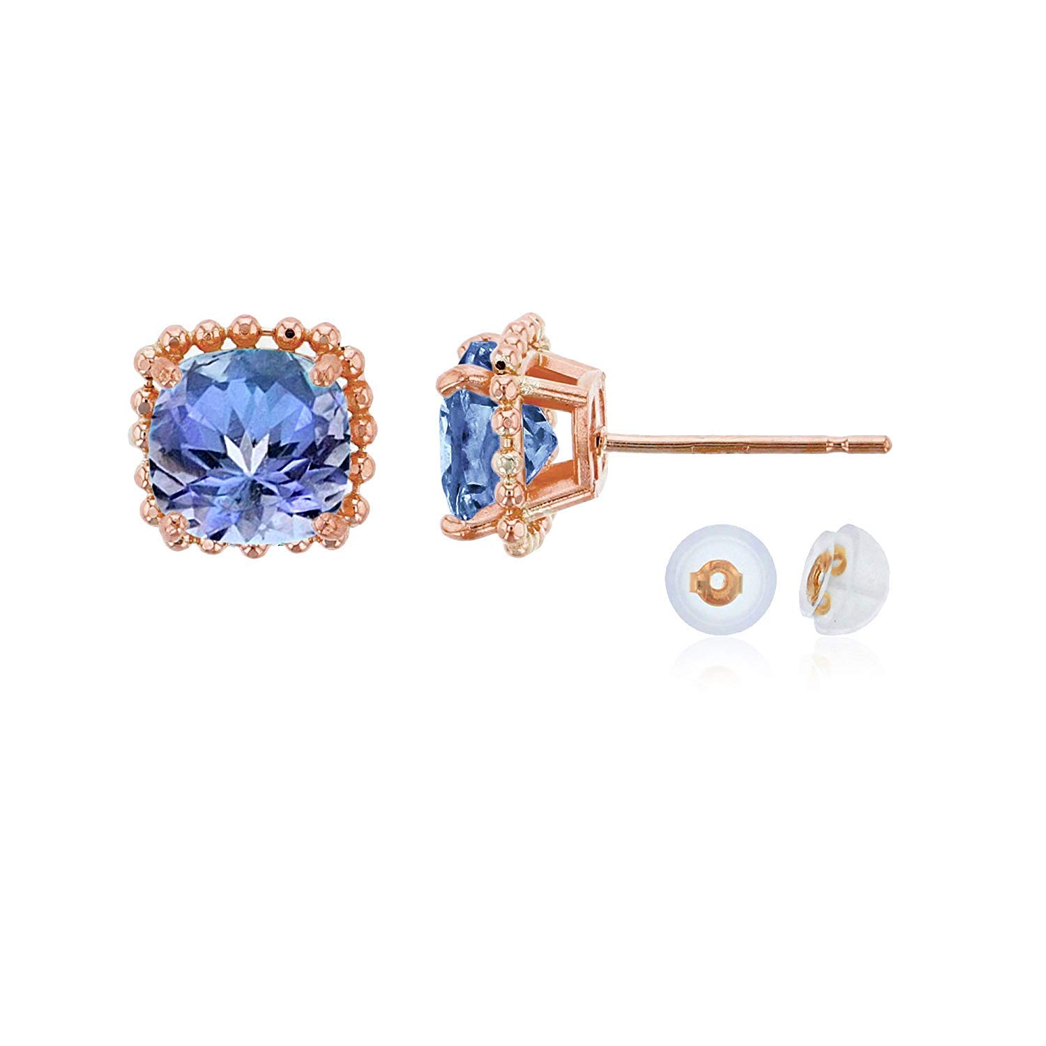 14K Rose Gold 6x6mm Cushion Cut Bead Frame Stud Earrings with Silicone Backs - Elegant Everyday Jewelry for Women, Perfect for Work, Date Night & Special Occasions