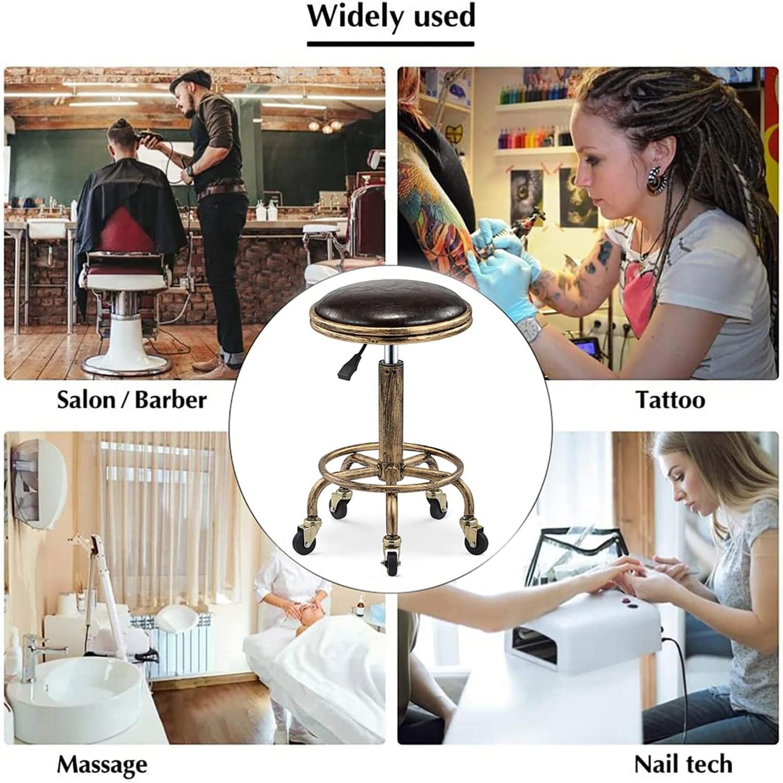Adjustable Height Rolling Stool with Wheels - PU Leather Swivel Office Stool for Salon, Drafting, Massage & Spa (12.6