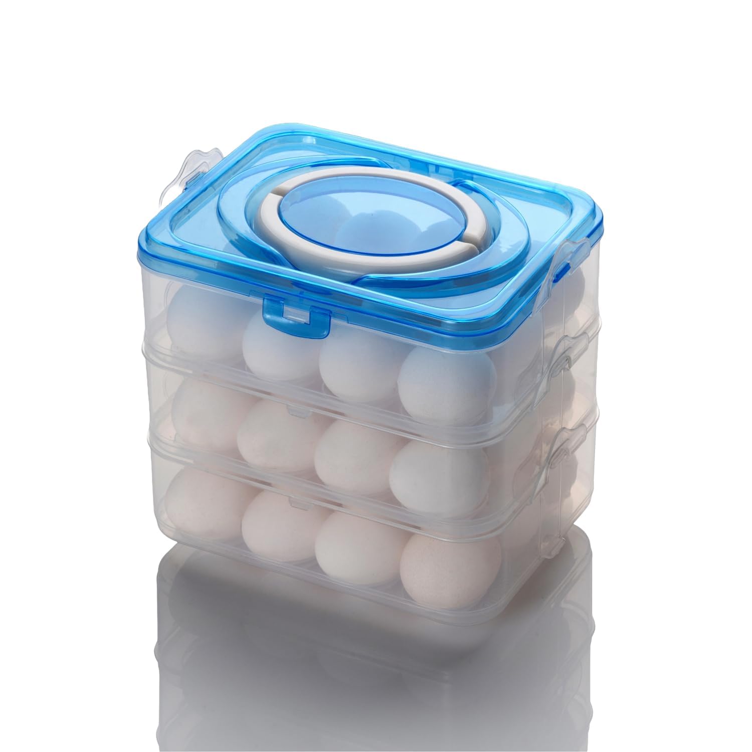 COOZICO 3-Tier 36 Egg Storage Container - Plastic Egg Holder with Removable Trays & Comfort Handle | Perfect for Farm Fresh Eggs, Grocery Shopping & Kitchen Organization (Multicolor)