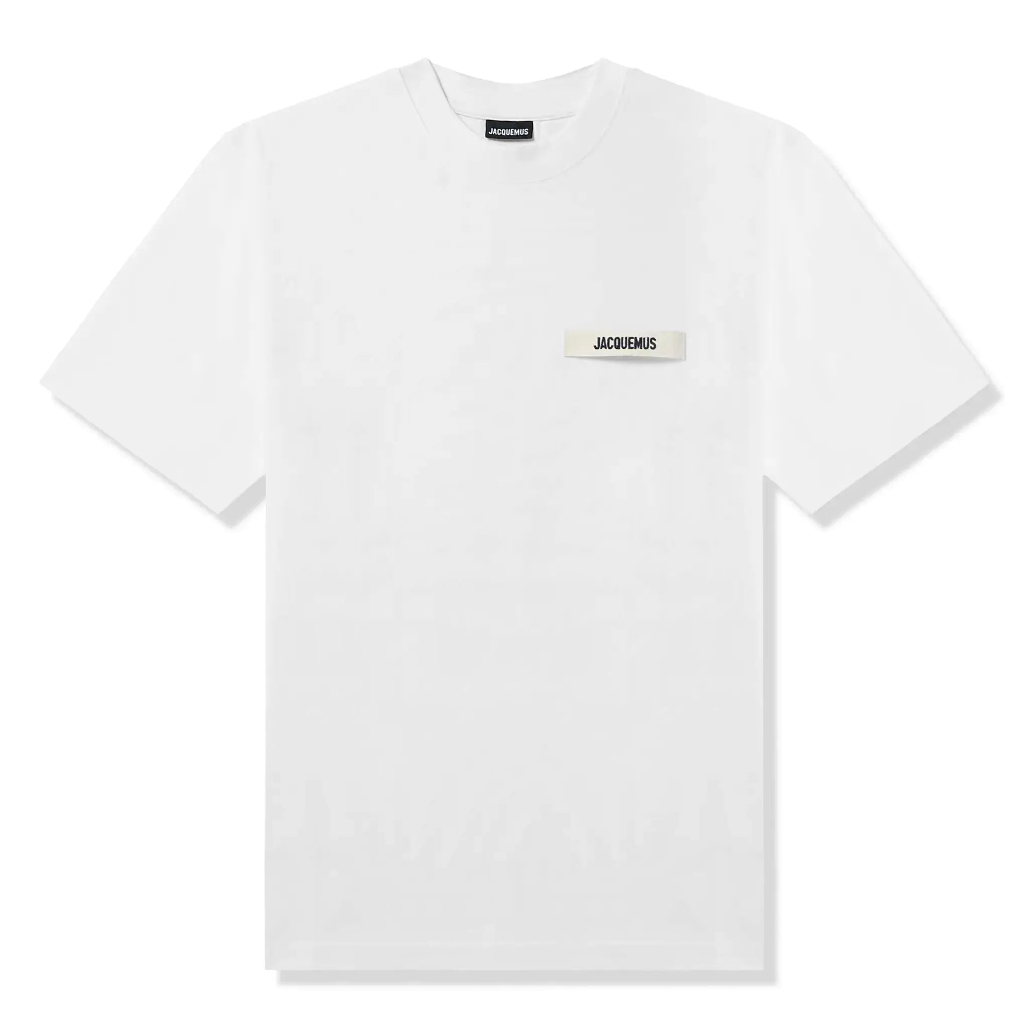 Jacquemus Grosgrain Brand Logo Tab White T-Shirt for Women | Casual Summer Fashion Tee | Perfect for Streetwear, Beach Outings & Date Nights