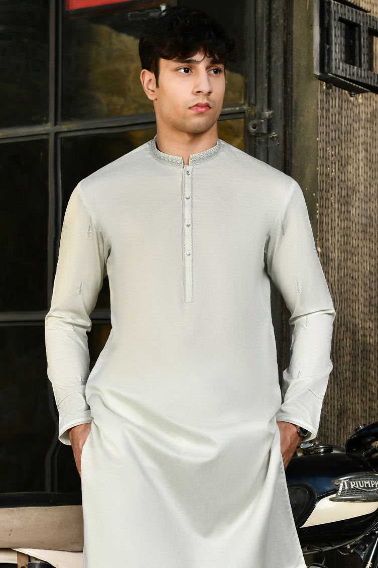Light Green Cotton Kurta by J. Junaid Jamshed - Comfortable Traditional Pakistani Dress for Men, Perfect for Eid, Weddings & Casual Wear