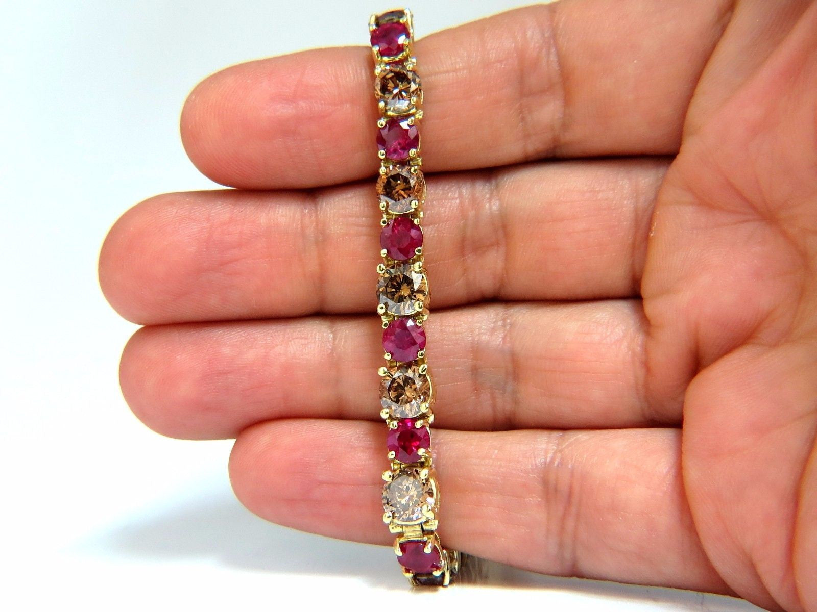 24.14ct Natural Fancy Cinnamon Brown Diamond & Ruby Tennis Bracelet in 18K Gold - Elegant Jewelry for Weddings, Anniversaries & Special Occasions