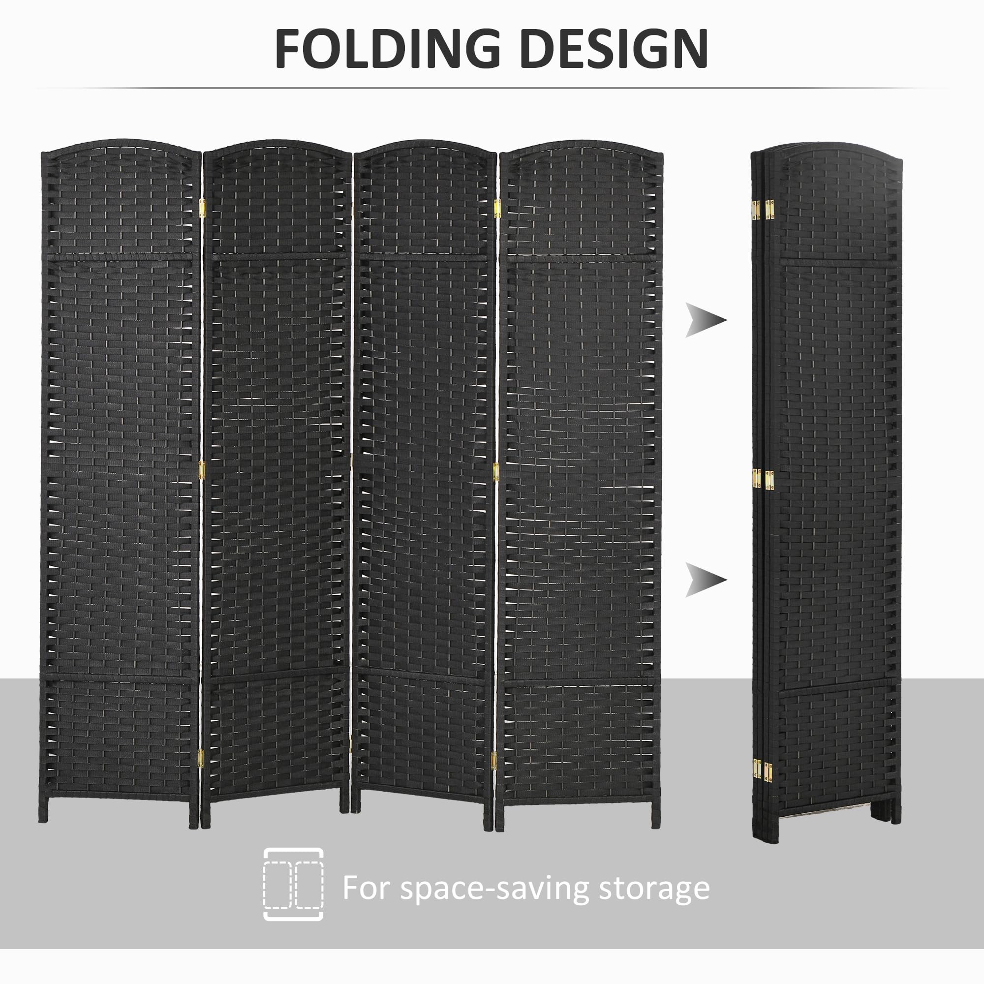 HOMCOM 4 Panel Folding Room Divider Privacy Screen - 5.6 Feet Tall Freestanding Partition for Home Office, Bedroom, Living Room - Black | Space Separator for Privacy & Room Organization