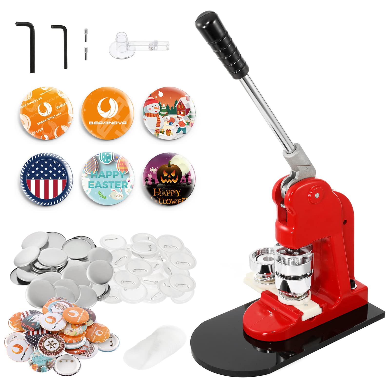 BEAMNOVA 37mm DIY Button Maker Machine Kit - 1.46 Inch Round Pin Badge Press with 1000 Button Parts & Supplies for Custom Pins, Events, Gifts & Craft Projects