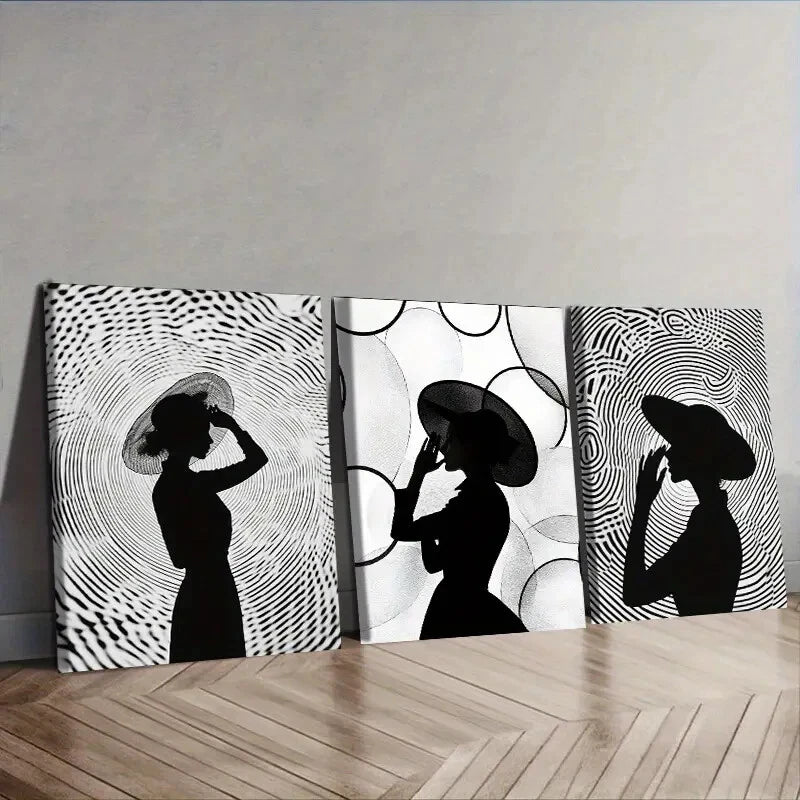 3-Piece Elegant Silhouette Circular Patterns Wall Art Set - Framed Canvas 40x60cm (16x24in) - High Quality Print - 100% Australian Made - Ready to Hang - Perfect for Living Room, Bedroom & Office Decor