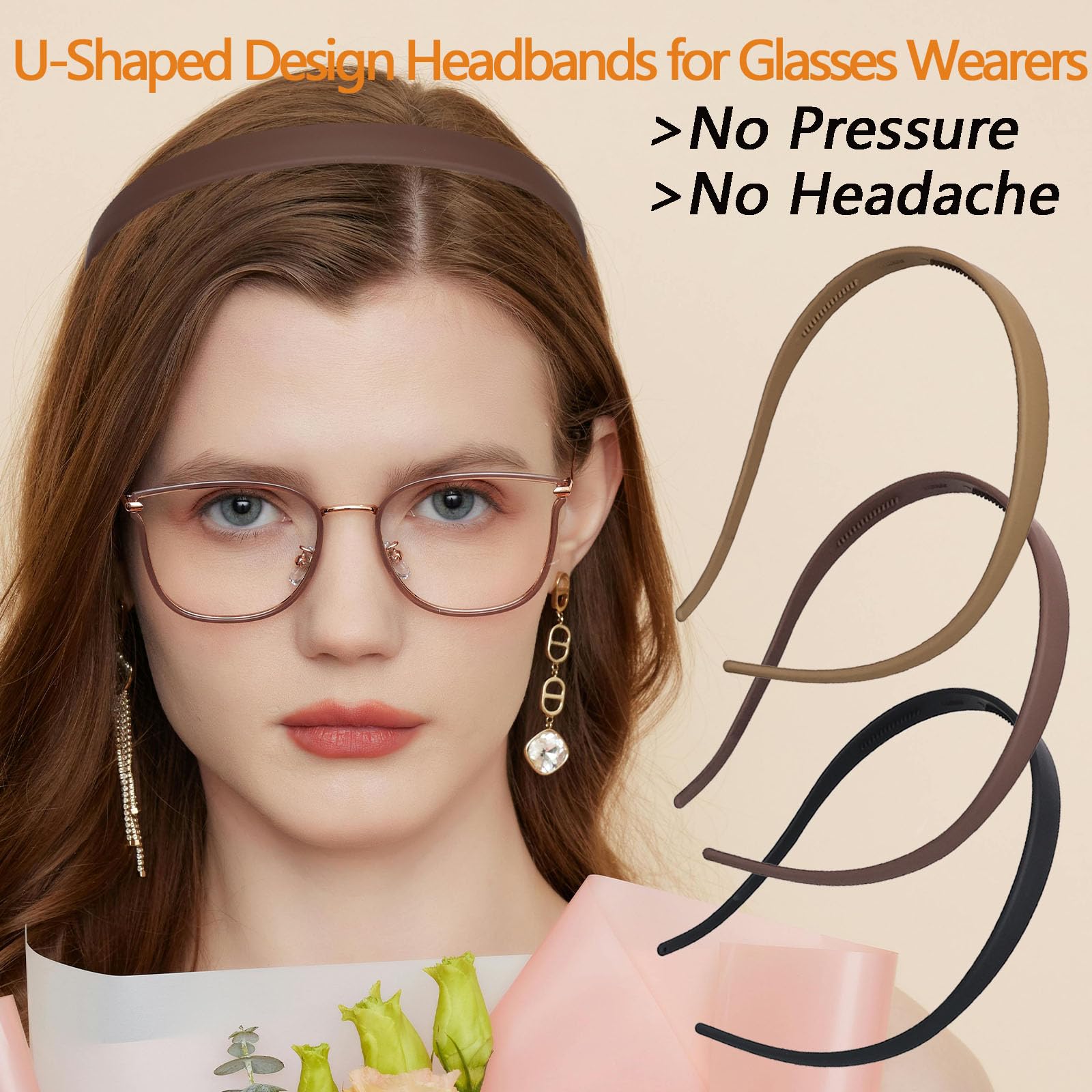 3 Pack No Pressure Headbands for Women - Comfortable Plastic Headbands with Teeth for Eyewear, Matte Finish - Perfect for Sports, Workouts, and Everyday Wear