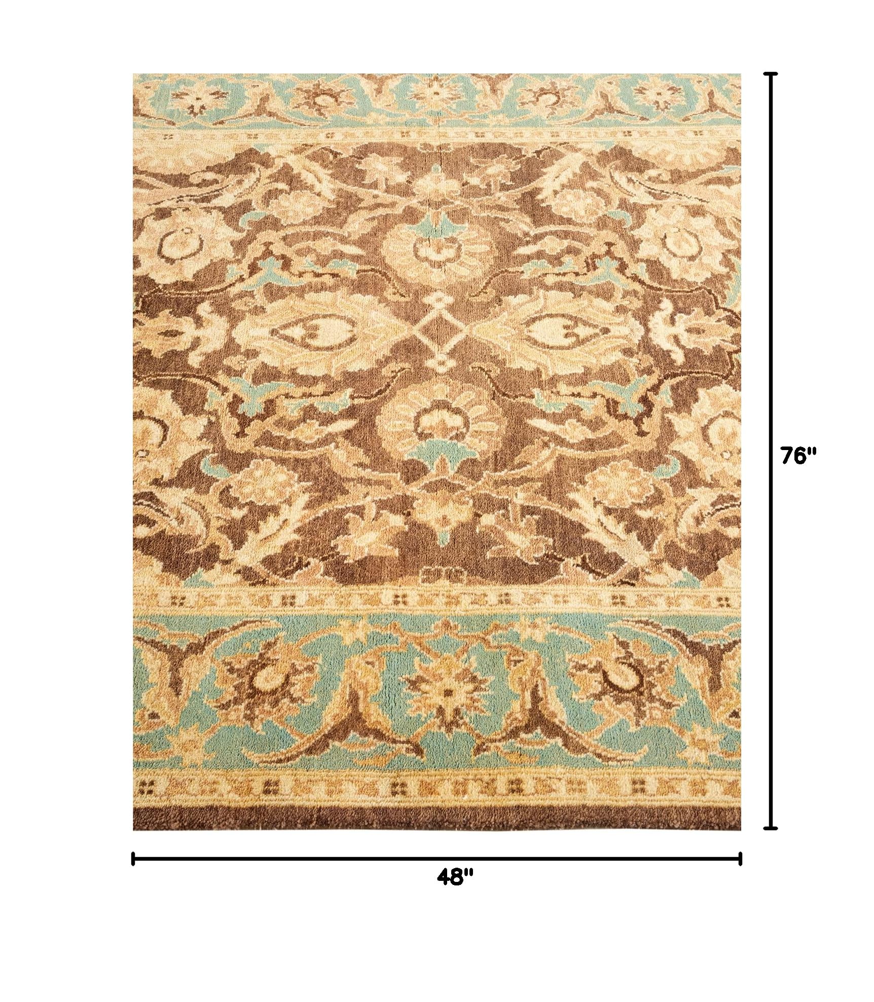 Handmade Traditional Oriental Mogul Brown Wool Area Rug 4x6 - One of a Kind Hand Knotted Solo Rugs for Living Room, Bedroom & Home Decor