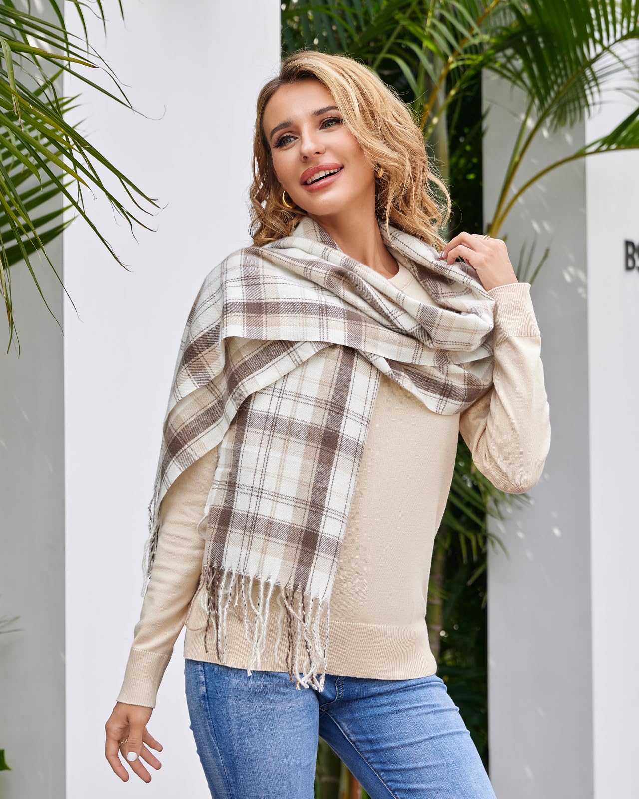 Fuinloth Women's Oversized Plaid Scarf - Soft Lightweight Winter Shawl Wrap for Women, Warm Fashion Accessory for Cold Weather, Office, Travel & Outdoor Activities