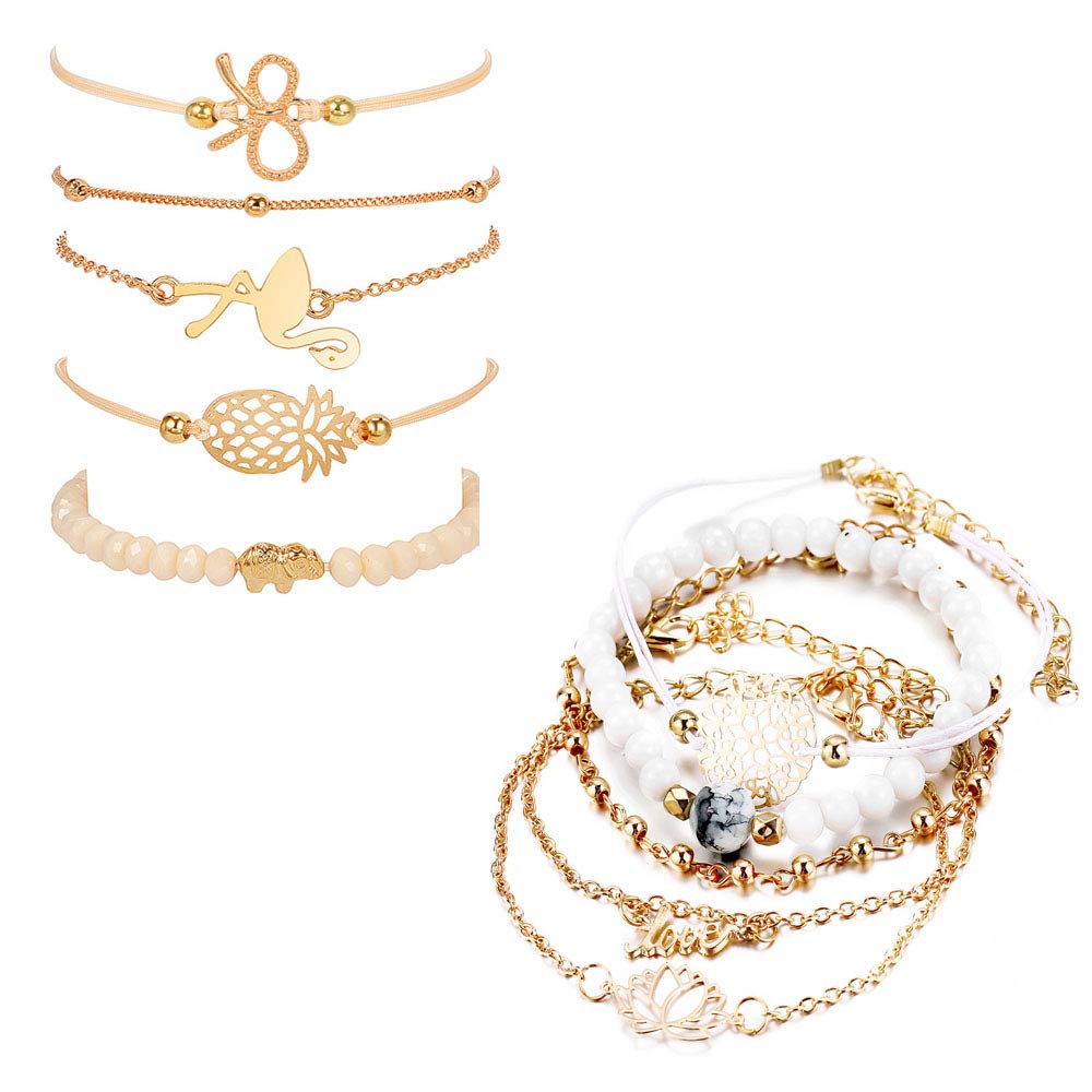 Yeegor 10-Piece Bohemian Beaded Bracelet Set for Women - Adjustable Layered Charm Pendant Stackable Wrap Bangle & Anklet Jewelry | Perfect for Festival, Beach, Party & Everyday Wear