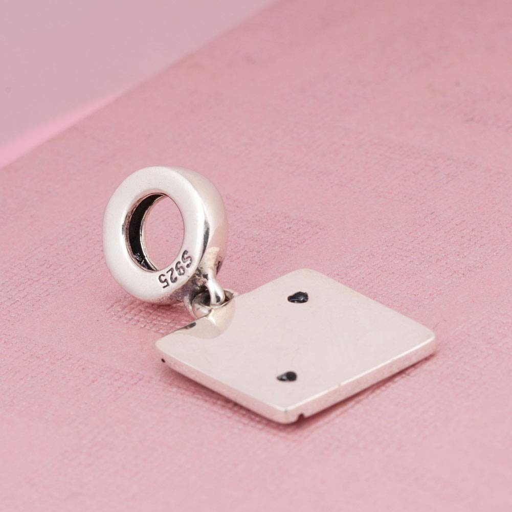 925 Sterling Silver Family Love Square Pendant Charm - Dangle Beads for European Charm Bracelets & Necklaces | Perfect for Gifts, Anniversaries, and Mother's Day