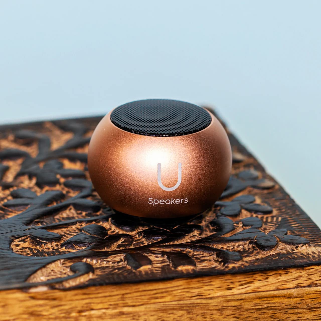 Mini Bluetooth Computer Speakers 2-Pack with Built-in Mic & Selfie Remote - Rose Gold Wireless Desktop Speakers for Workspace, Laptop, PC, Tablet | Perfect for Home Office, Gaming & Video Calls