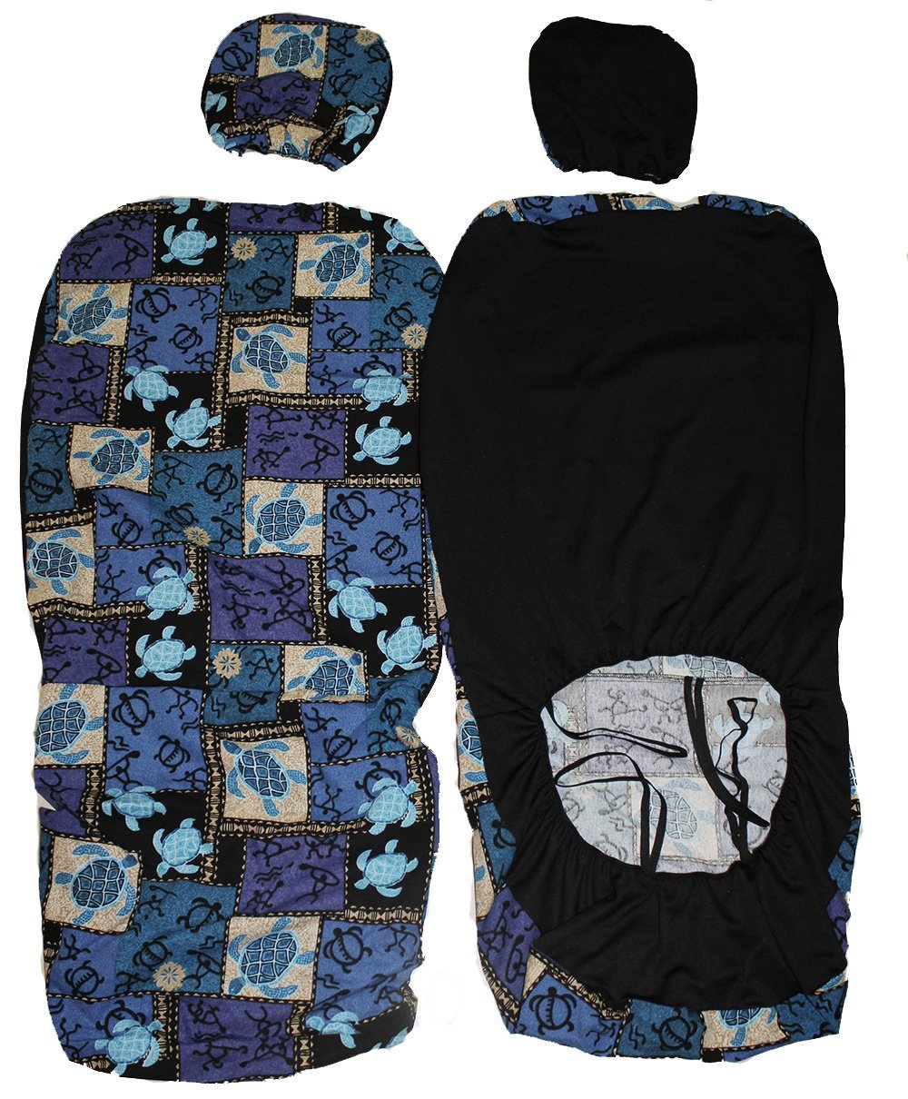Premium Hawaiian Car Seat Covers with Separated Headrest - Tropical Sea Turtle & Whale Sting Ray Design, 2-Piece Front Bucket Seat Protectors (Blue Ocean Turtle Pattern) - Perfect for Beach Trips, Summer Road Travel & Tropical Themed Car Interiors
