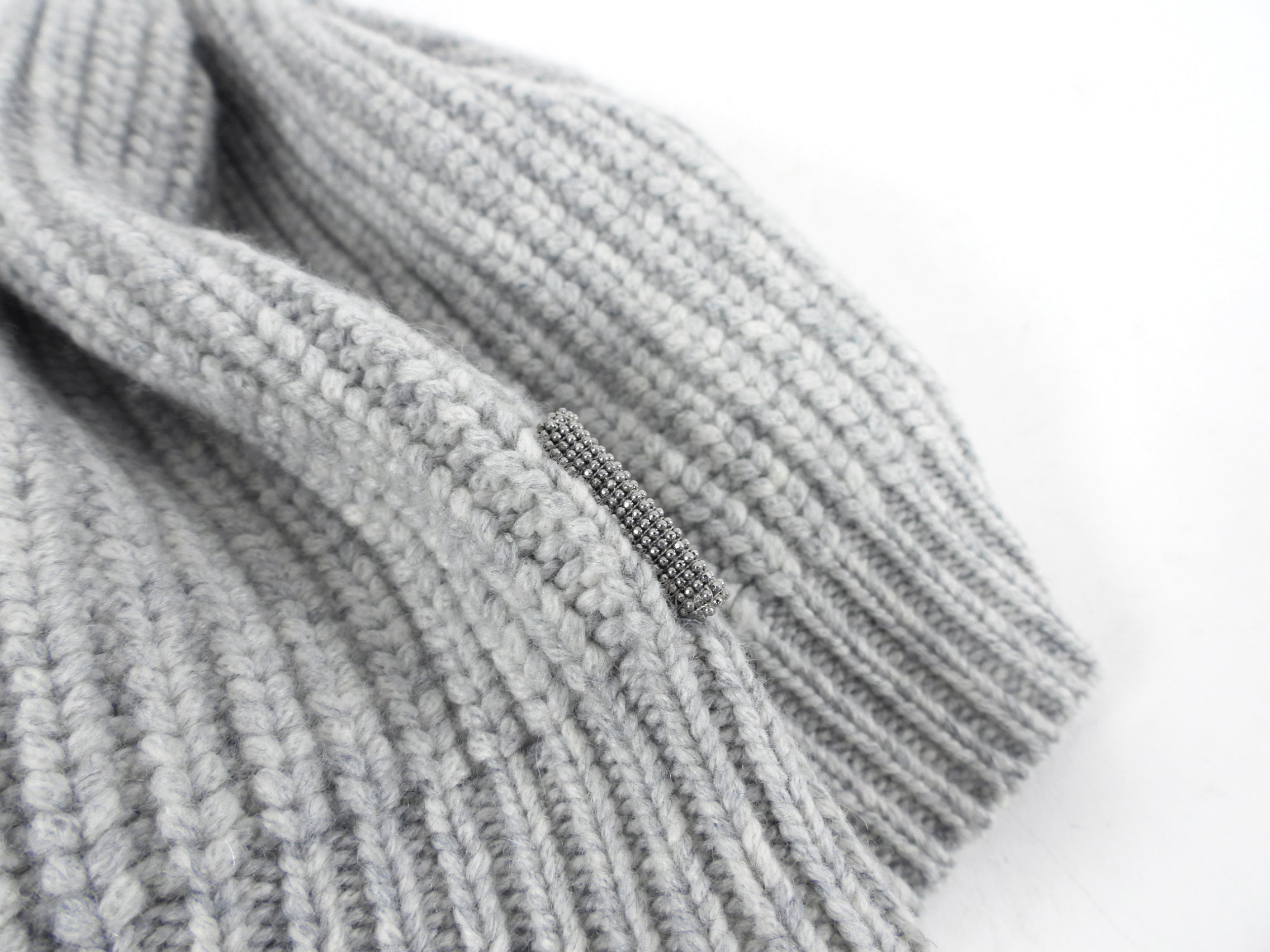 Brunello Cucinelli Light Grey Cashmere Knit Toque Hat - Luxury Winter Beanie for Men & Women - Perfect for Skiing, Snowboarding & Cold Weather Fashion