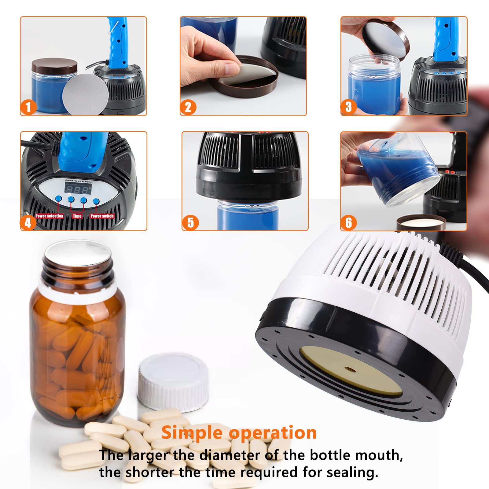 Premium Bottle Cap Sealer Machine - Manual Electromagnetic Induction Sealer for 20-100mm Plastic & Glass Bottles (500A-110V) - Ideal for Home Brewing, DIY Cosmetics & Small Business Packaging