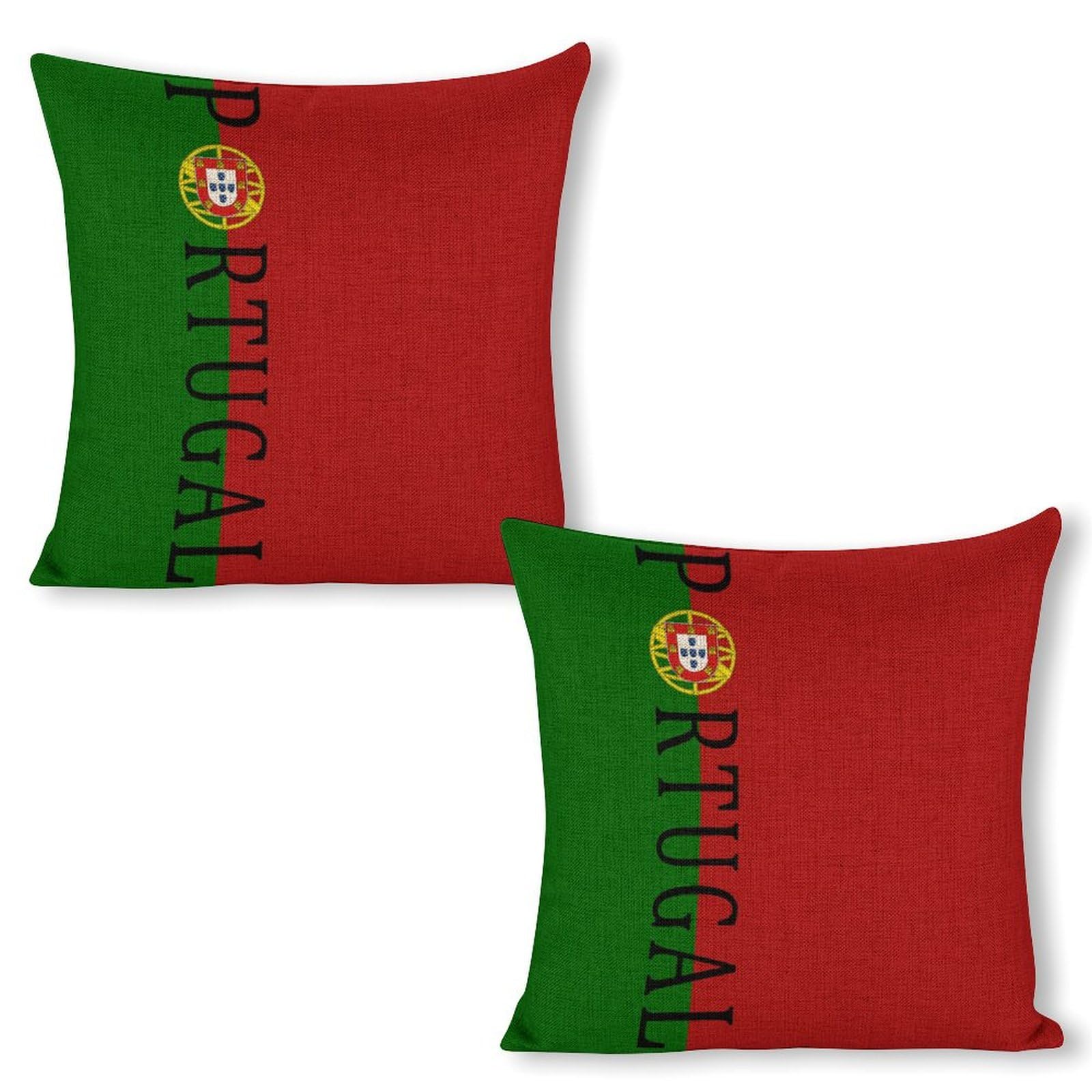 Portugal Soccer Football Throw Pillow Covers 18x18 Inches - 2 Pack Zippered Linen Cushion Covers for Sofa, Couch & Home Decor - Perfect for Living Room, Bedroom & Game Day Decorations