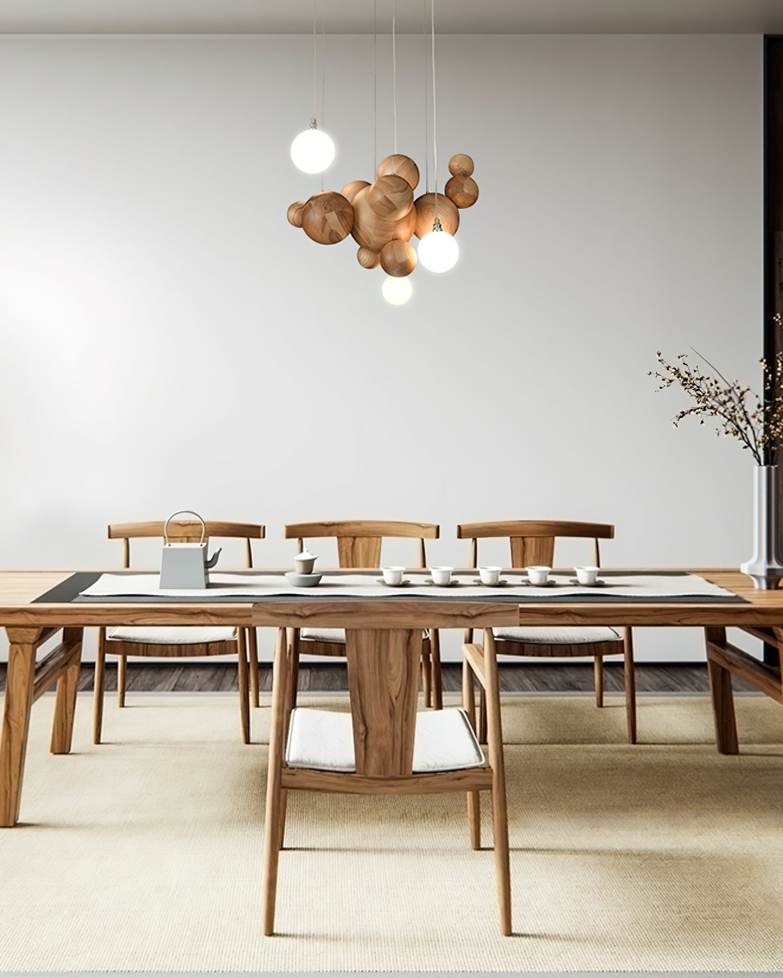 Handmade Bubble Wood Ball Chandelier - Natural Wooden Pendant Light for Dining Room, Living Room, Bedroom Decor | Rustic Farmhouse & Modern Home Lighting Fixture