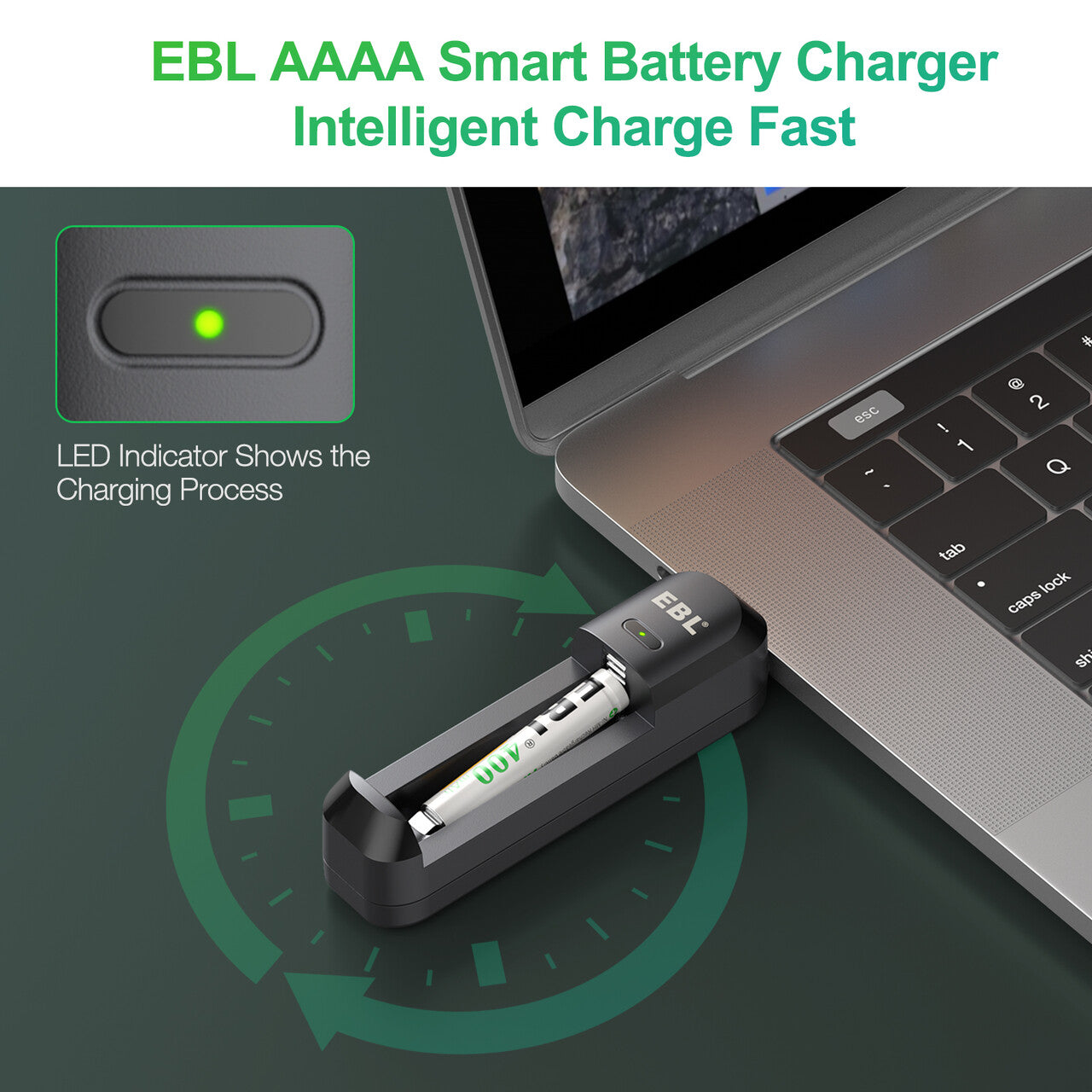 EBL Smart AAAA Battery Charger with 2 Pack 400mAh Rechargeable AAAA Batteries - Fast Charging for Cameras, Medical Devices & Electronics - Eco-Friendly Power Solution