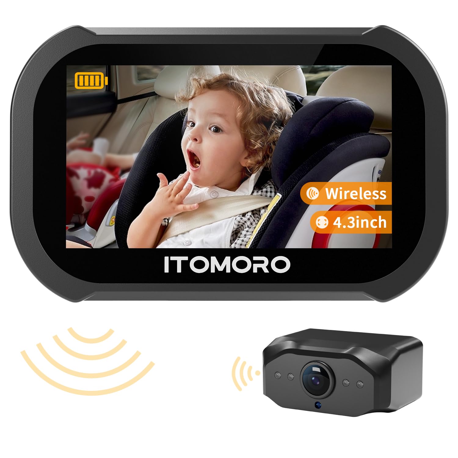 Itomoro Wireless Baby Car Camera - 1080P HD Night Vision, 1000FT Range, Wide View Backseat Monitor for Infants & Toddlers - Perfect for Road Trips, Daily Commutes, and Safe Driving with Kids in All Vehicles