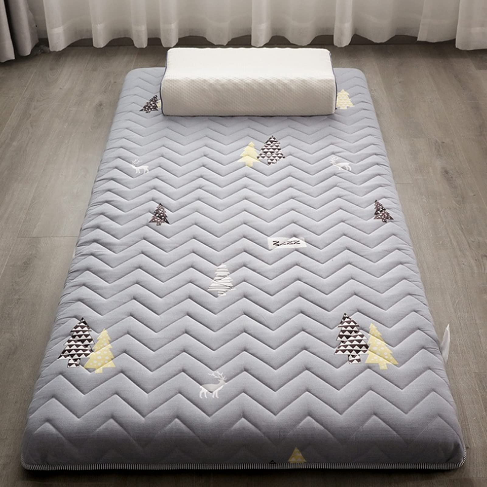 HMLOPX Safety Certified Cartoon Print Futon Mattress - Japanese Floor Tatami Mat, Foldable Thickened Portable Sleeping Pad for Home & Camping (90×200cm, Small Forest Green) - Perfect for Guest Beds, Dorm Rooms & Outdoor Adventures