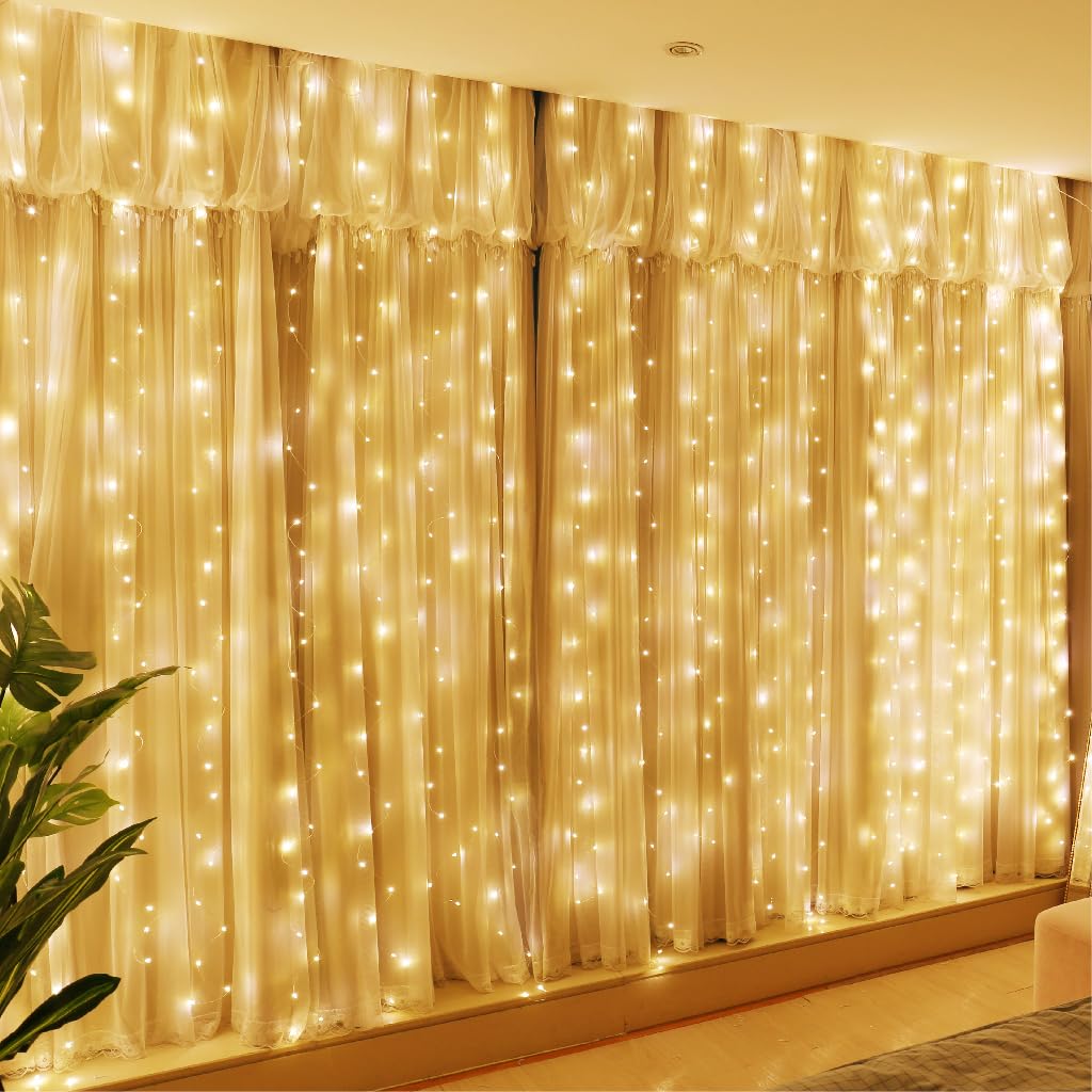 300 LED Fairy String Lights - 9.8x9.8ft Warm White USB Plug with Remote (8 Lighting Modes) for Christmas, Bedroom, Wedding, Party - Indoor & Outdoor Decoration - Perfect for Home Decor, Garden, Patio, and Holiday Celebrations