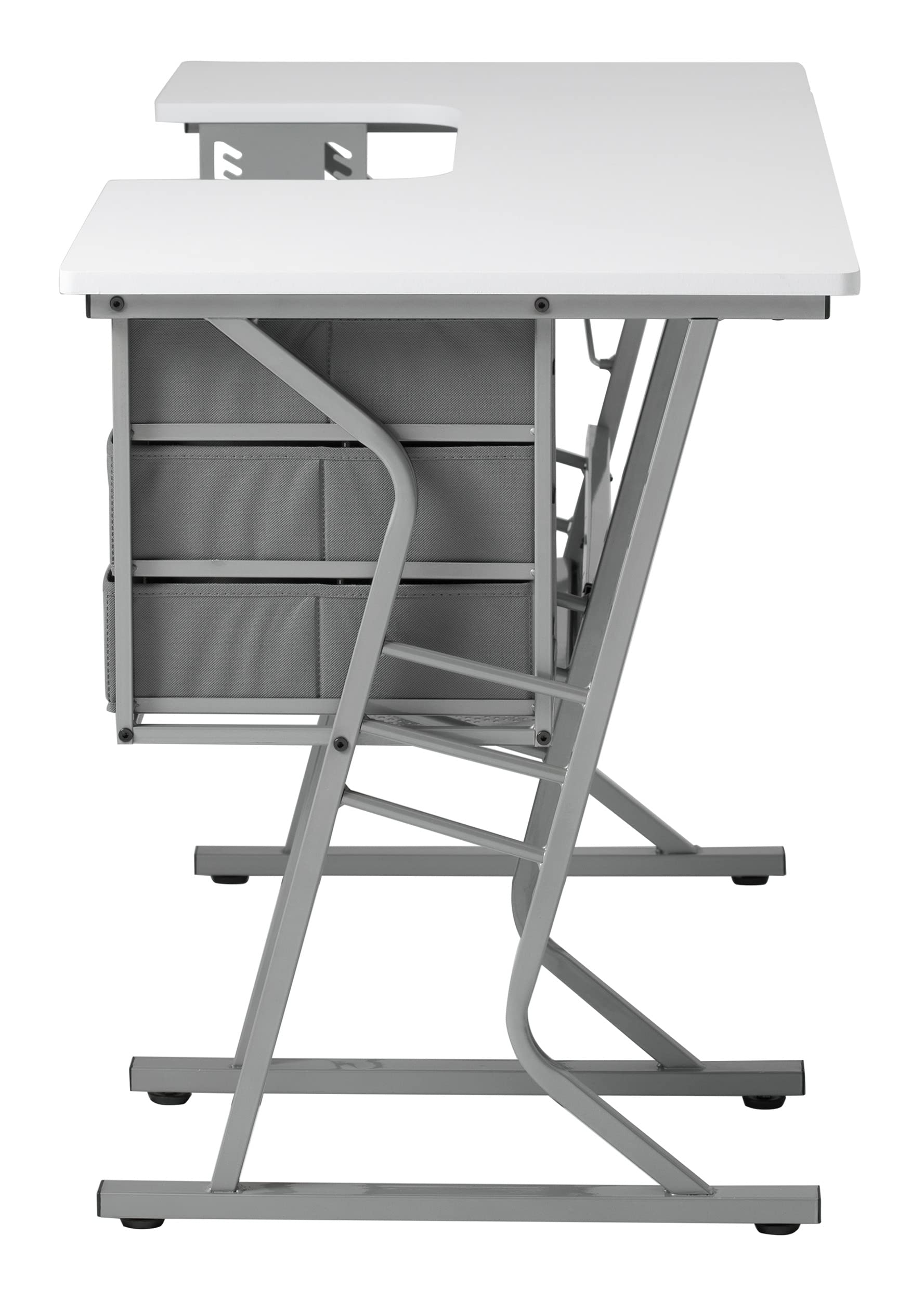 Eclipse Sewing Machine Table with Storage Drawers - White Craft Table with Gray Drawers & Large Lower Shelf - Multi-Purpose Hobby Desk for Sewing, Quilting & Computer Work - Perfect for Home Studios & Craft Rooms