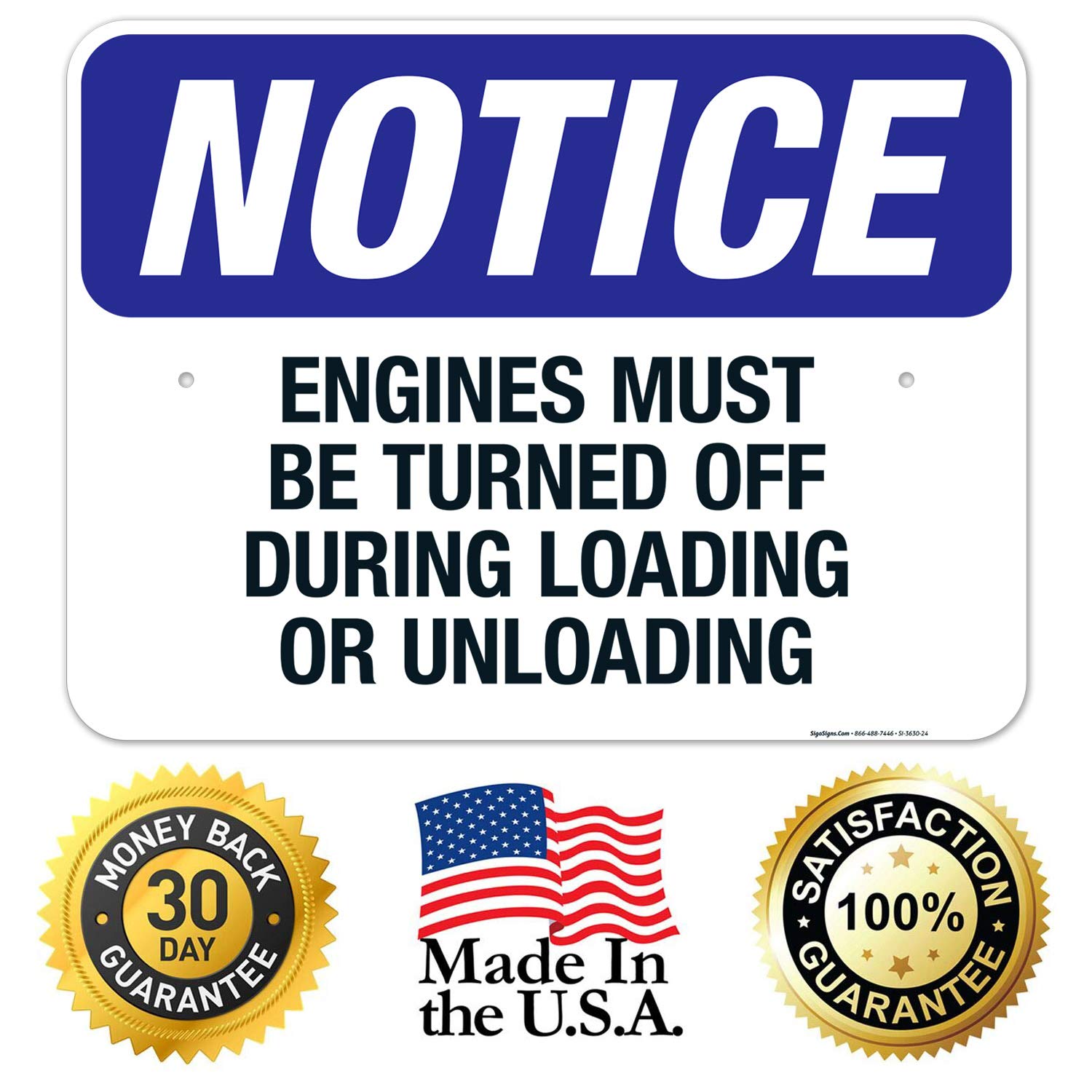 OSHA Compliant 'Engines Must Be Turned Off During Loading/Unloading' Safety Sign - 18x24 Inch Rust-Free .063 Aluminum, Fade-Resistant for Indoor & Outdoor Use - Made in USA - Perfect for Warehouses, Truck Docks & Industrial Facilities