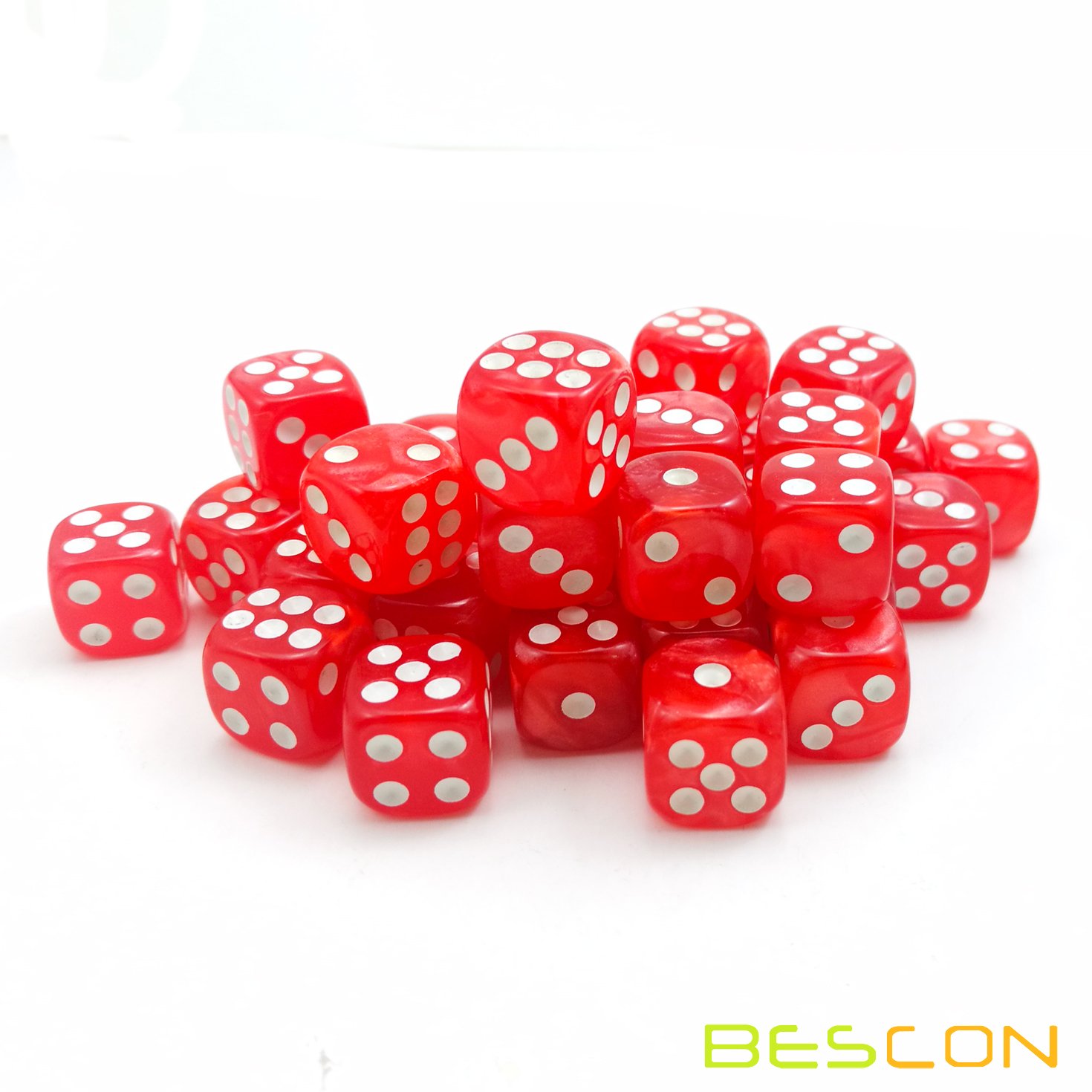 Bescon 12mm Six-Sided Dice Set - 36 Marble Red D6 Dice in Brick Storage Box | Perfect for Board Games, RPGs, Math Education & Casino Night