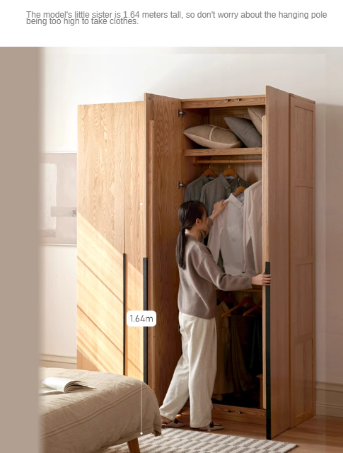 Solid Oak Wood Wardrobe - Modern High Closet for Bedroom & Living Room Storage | Durable & Stylish Furniture for Home Organization