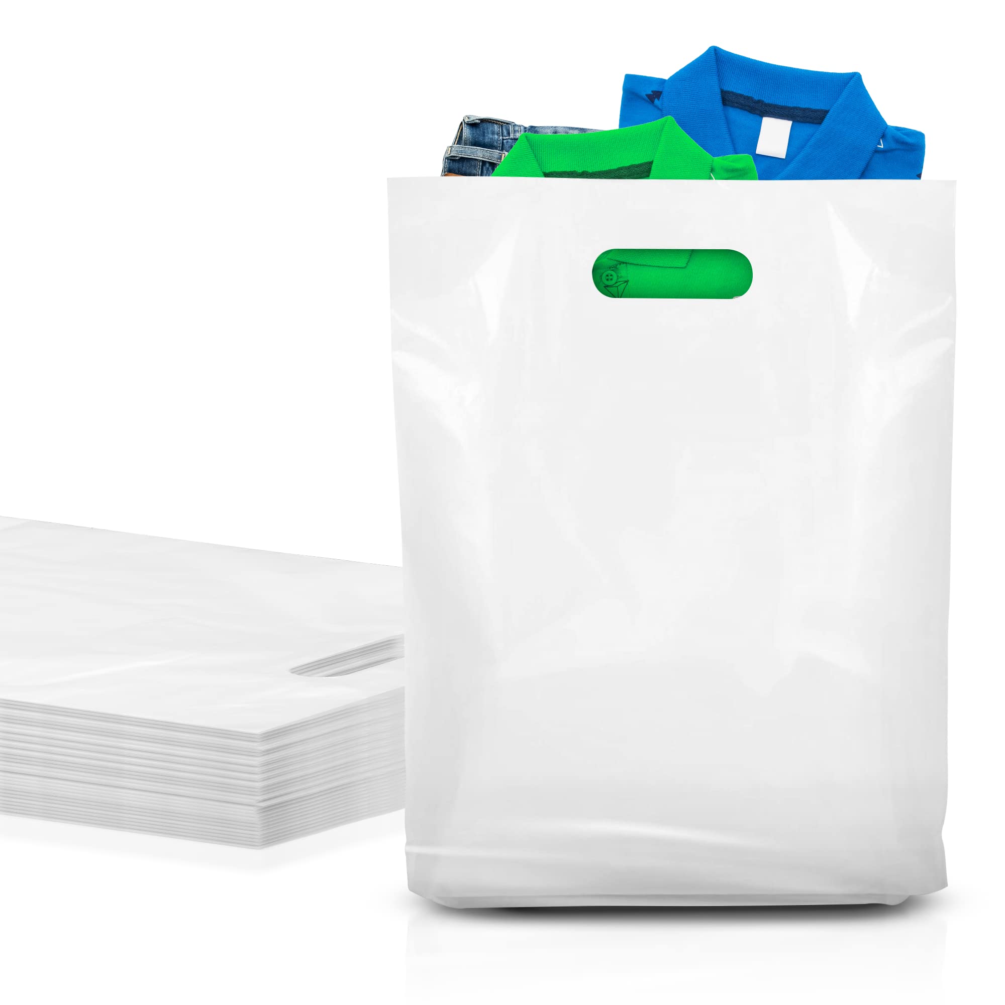 Premium White Die-Cut Handle Plastic Bags - 12