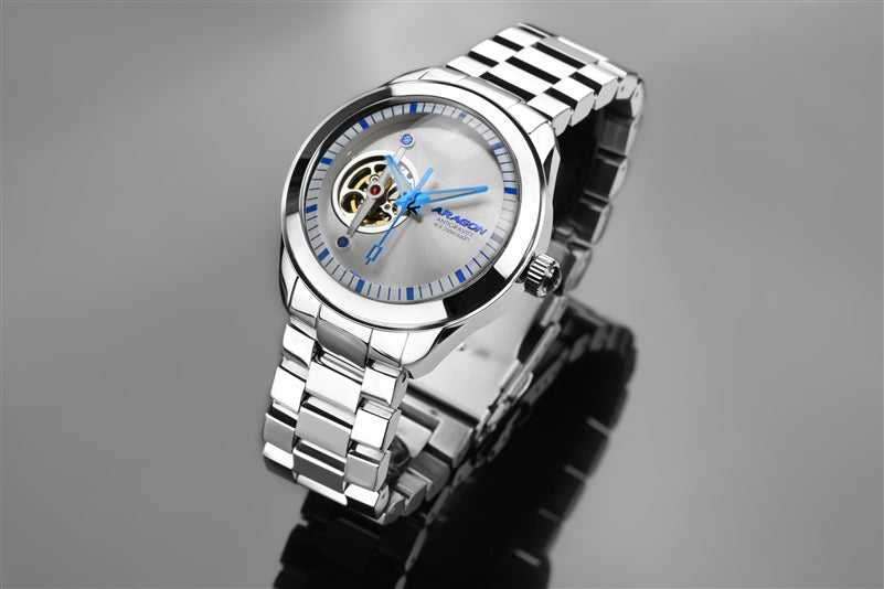 ARAGON Antigravity Open Heart 45mm Stainless Steel Men's Watch A288SLV - Perfect for Business Meetings, Date Nights & Special Occasions
