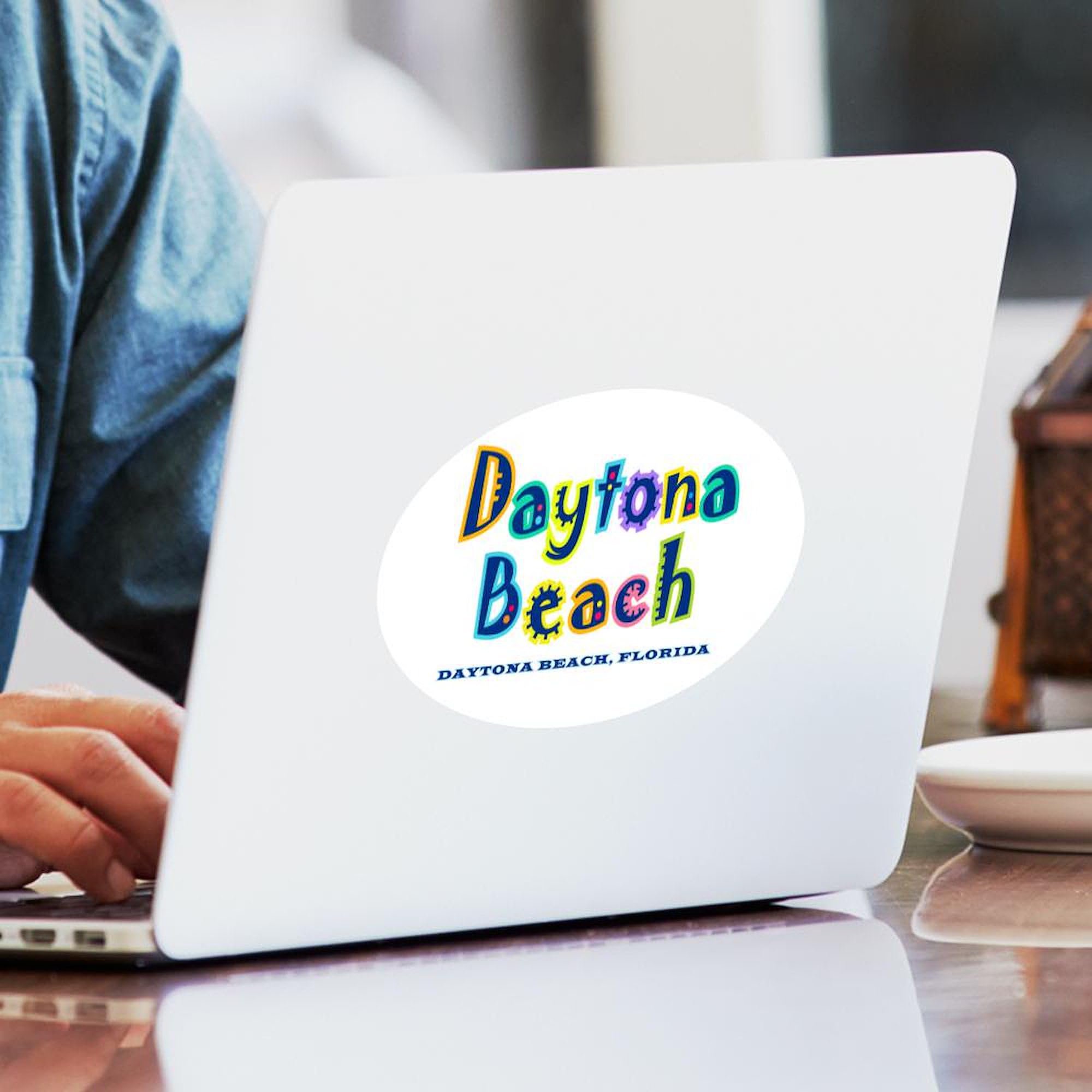 Tropical Daytona Oval Car Bumper Sticker - Waterproof Vinyl Decal for Cars, Laptops, Windows - Beach & Summer Themed Decoration