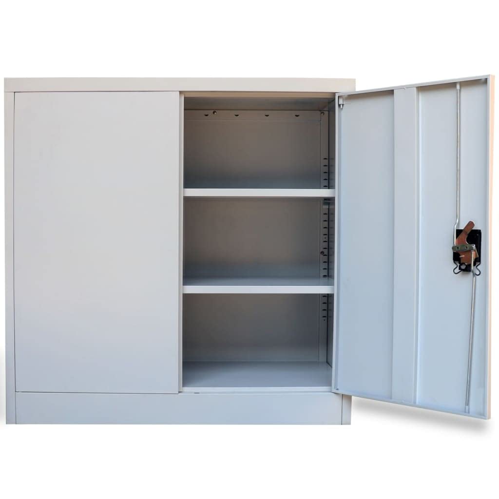 vidaXL Modern Gray Steel Office Cabinet - 2-Door File Storage for Home, Living Room & School - Under Desk Filing Cabinet - Industrial Style for Organized Workspaces