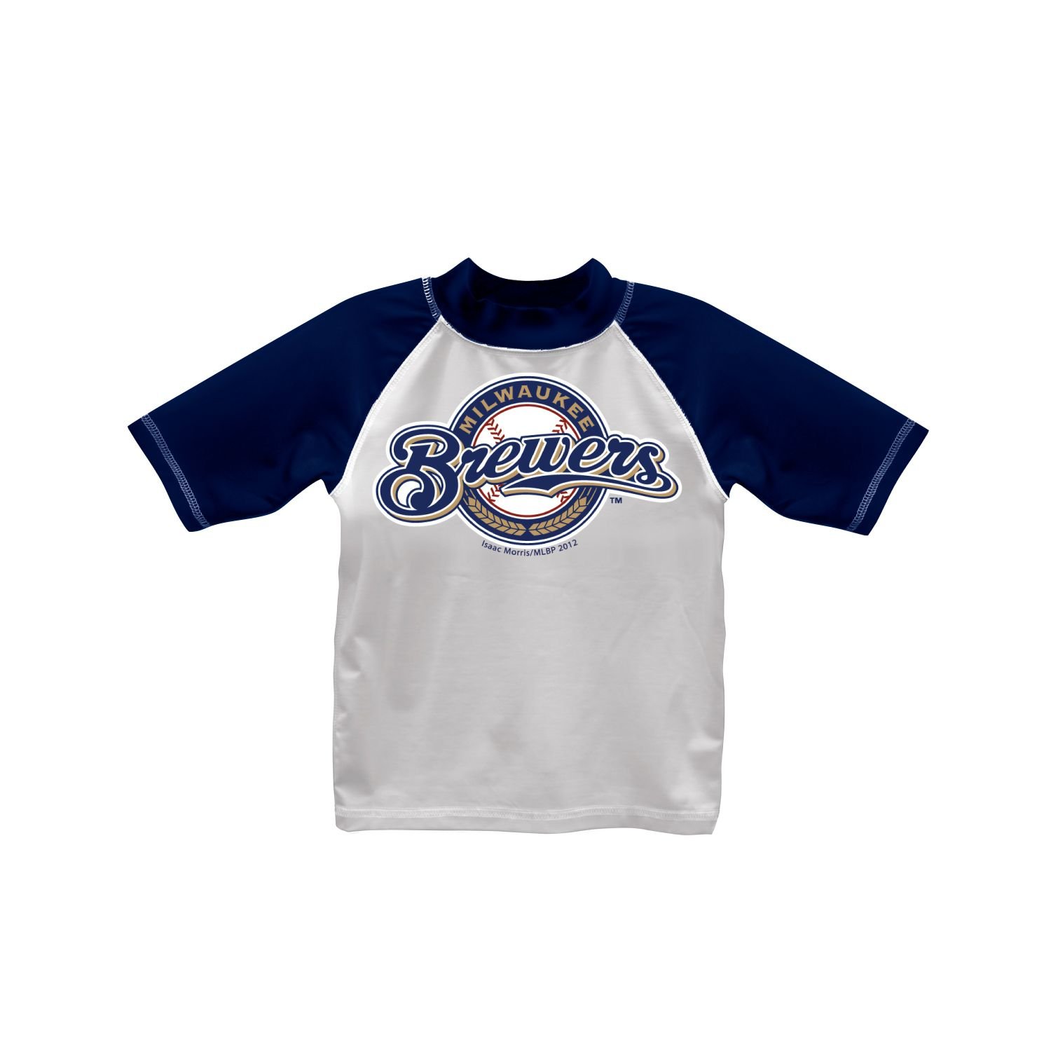 MLB Milwaukee Brewers Boys' Rashguard Shirt - UPF 50+ Sun Protection, Quick-Dry Athletic Top for Baseball, Swimming & Outdoor Sports