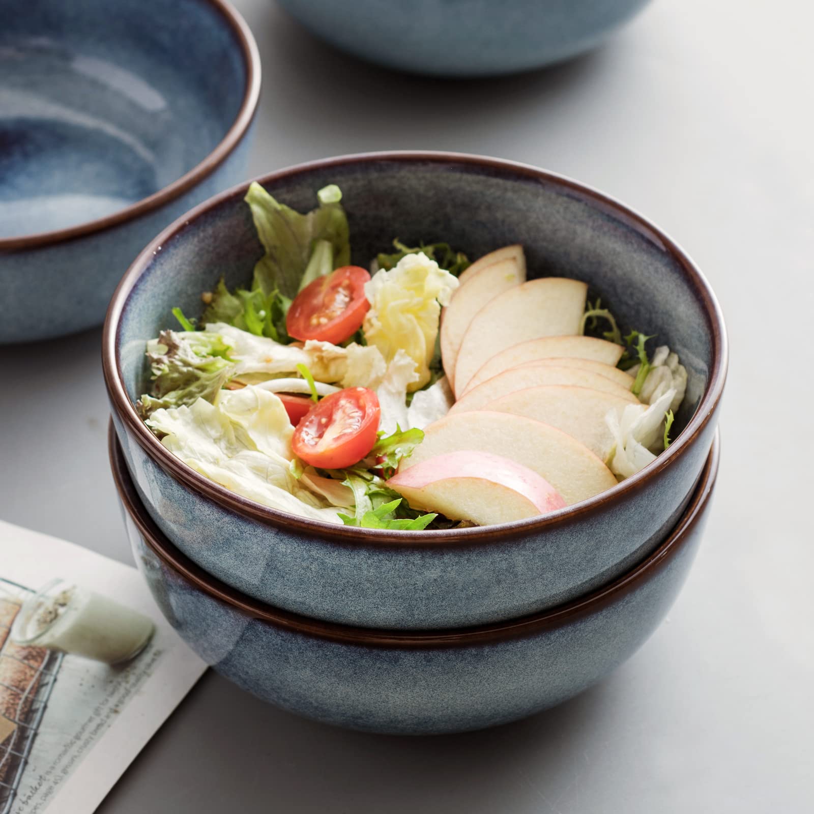 UNICASA 25oz Ceramic Bowl Set - Microwave & Dishwasher Safe Soup, Cereal, Pasta Bowls for Salad, Fruit, Dinner | Perfect for Family Meals, Restaurant Use & Daily Dining (Blue)