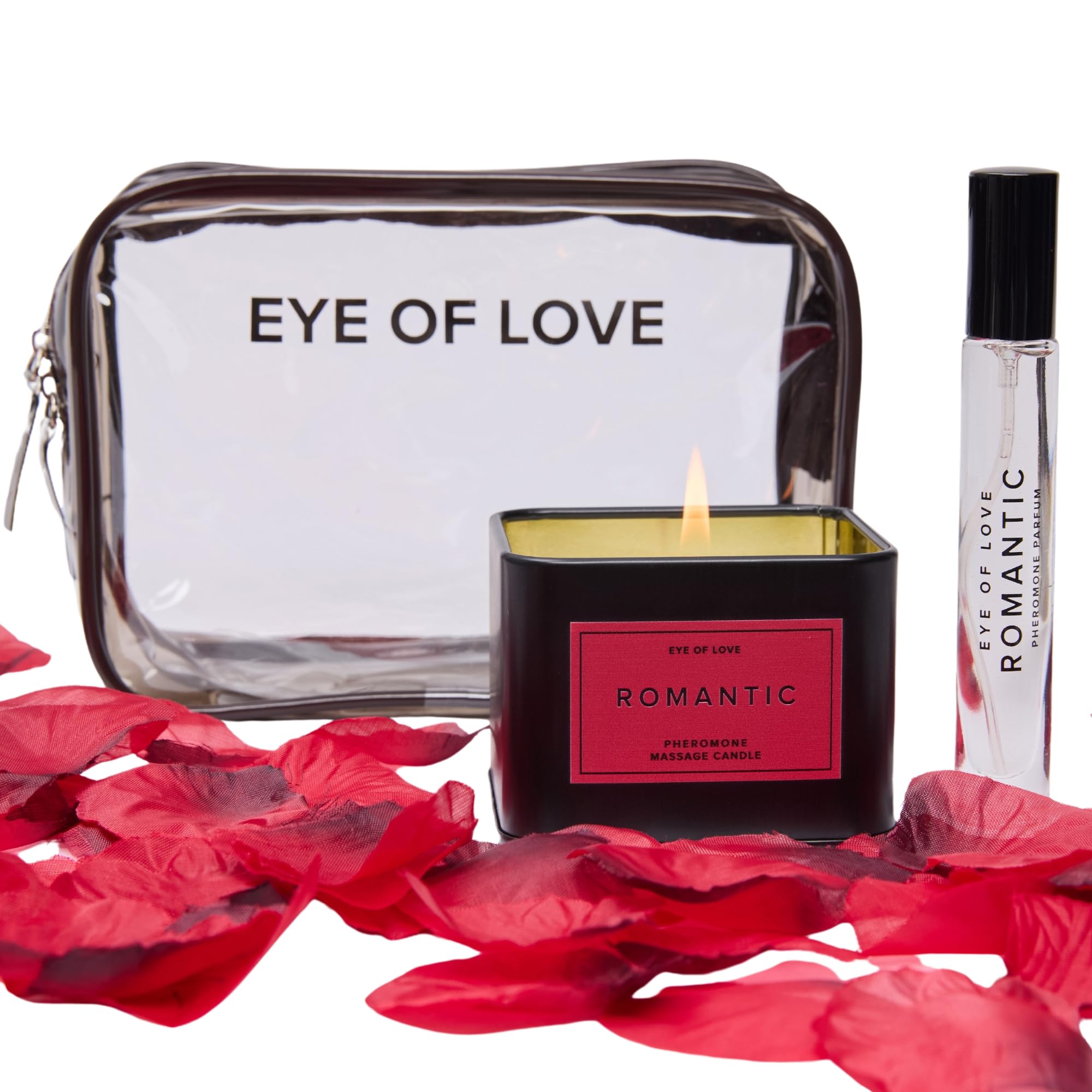 Romantic Travel Perfume & Candle Gift Set with Rose Petals - Pheromone Scented Love Kit in Portable Travel Bag | Perfect for Couples Getaway, Anniversary Gifts & Honeymoon Essentials