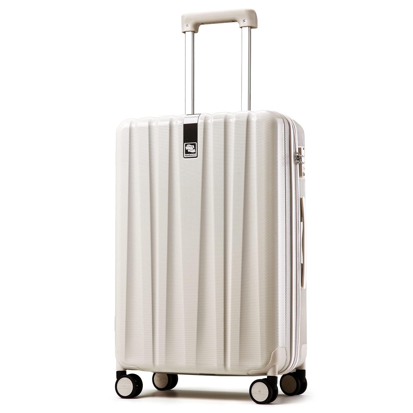 Hanke 24 Inch Lightweight PC Hard Shell Spinner Luggage with Travel Lock - Medium Checked Suitcase (Ivory White) | Perfect for Business Trips, Weekend Getaways & Air Travel